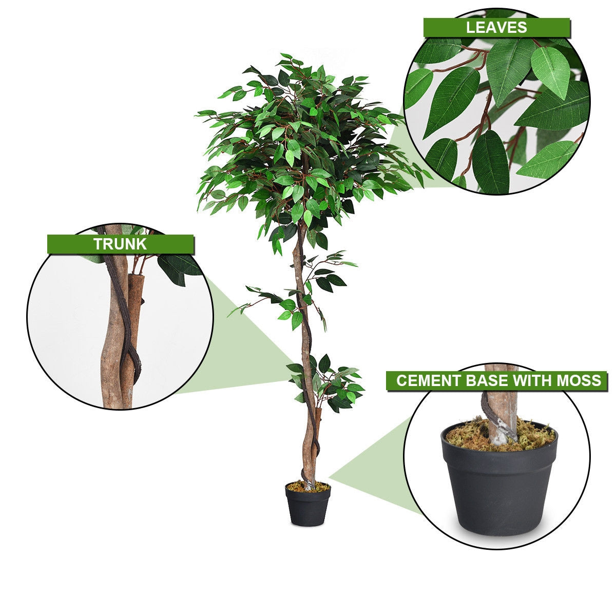 5.5 Feet Artificial Ficus Silk Tree with Wood TrunksÂ