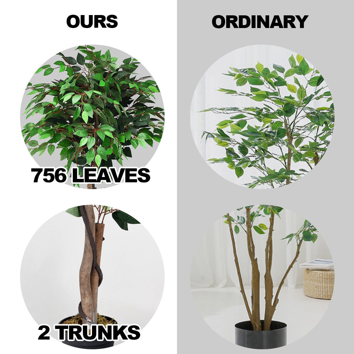 5.5 Feet Artificial Ficus Silk Tree with Wood TrunksÂ