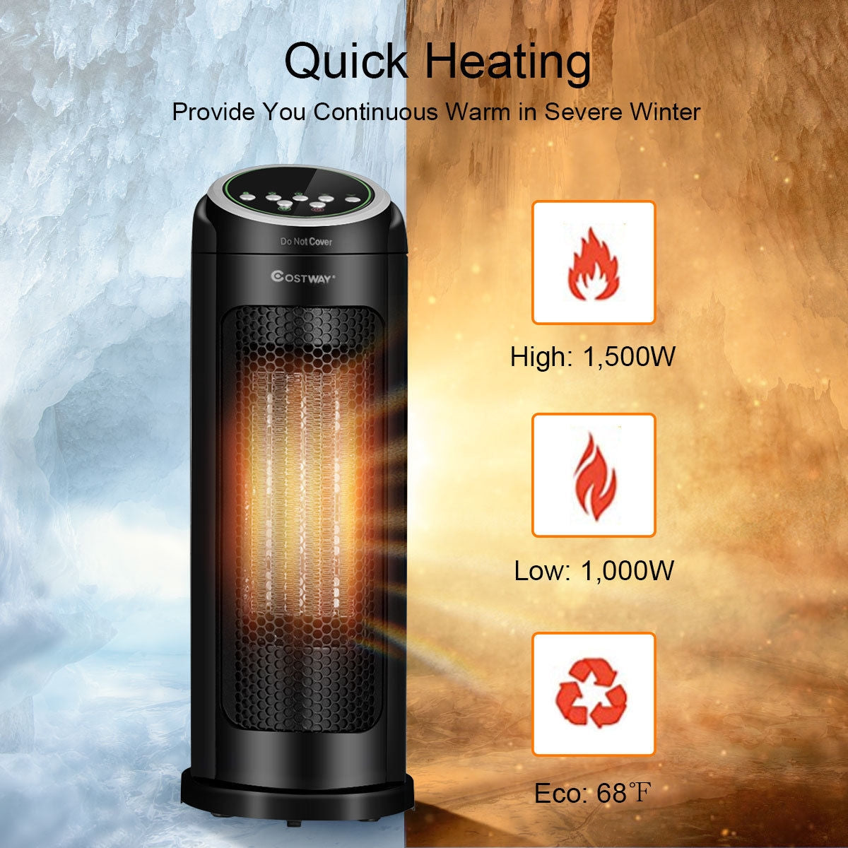 1500 W LED Portable Oscillating PTC Ceramic Space HeaterÂ