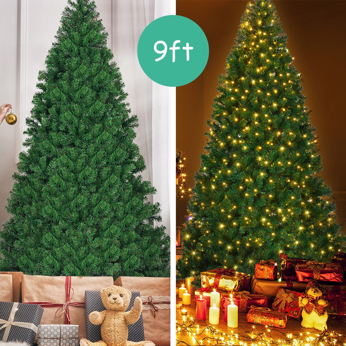 9 Feet Pre-Lit PVC Artificial Christmas Tree with 700 LED LightsÂ