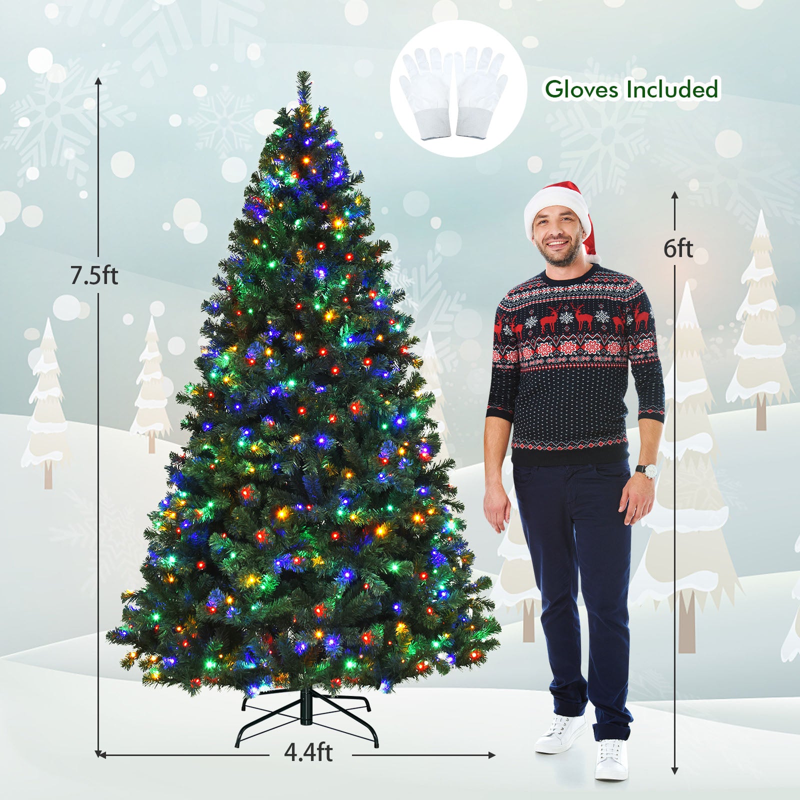 7.5 Feet Pre-Lit Artificial Spruce Christmas Tree with 550 Multicolor Lights for FestivalÂ