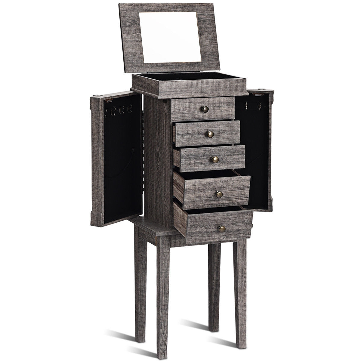 Standing Jewelry Cabinet Storage Organizer with Wooden LegsÂ