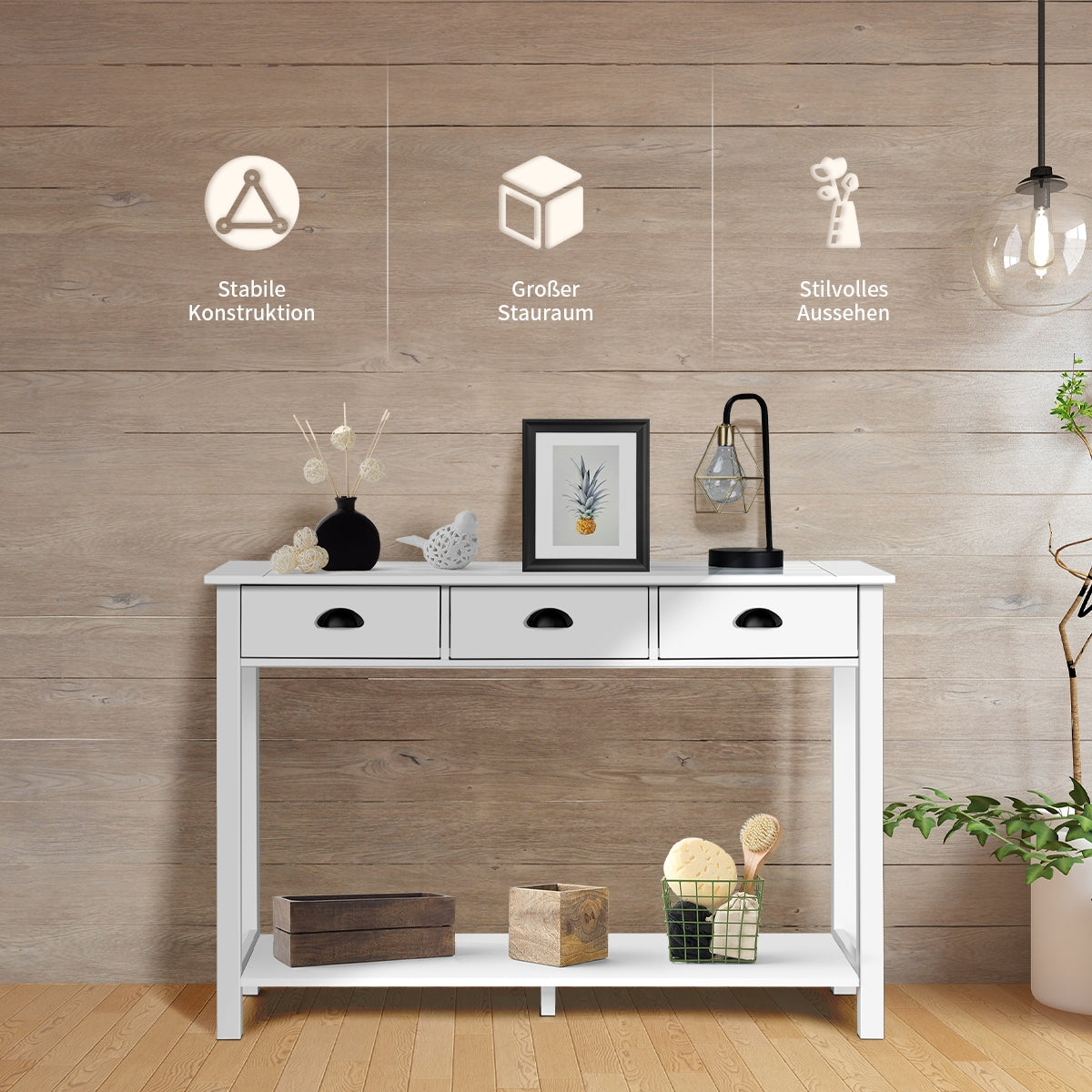 47 inch Entryway Hall Table Side Desk Accent Table with Drawers ShelfÂ