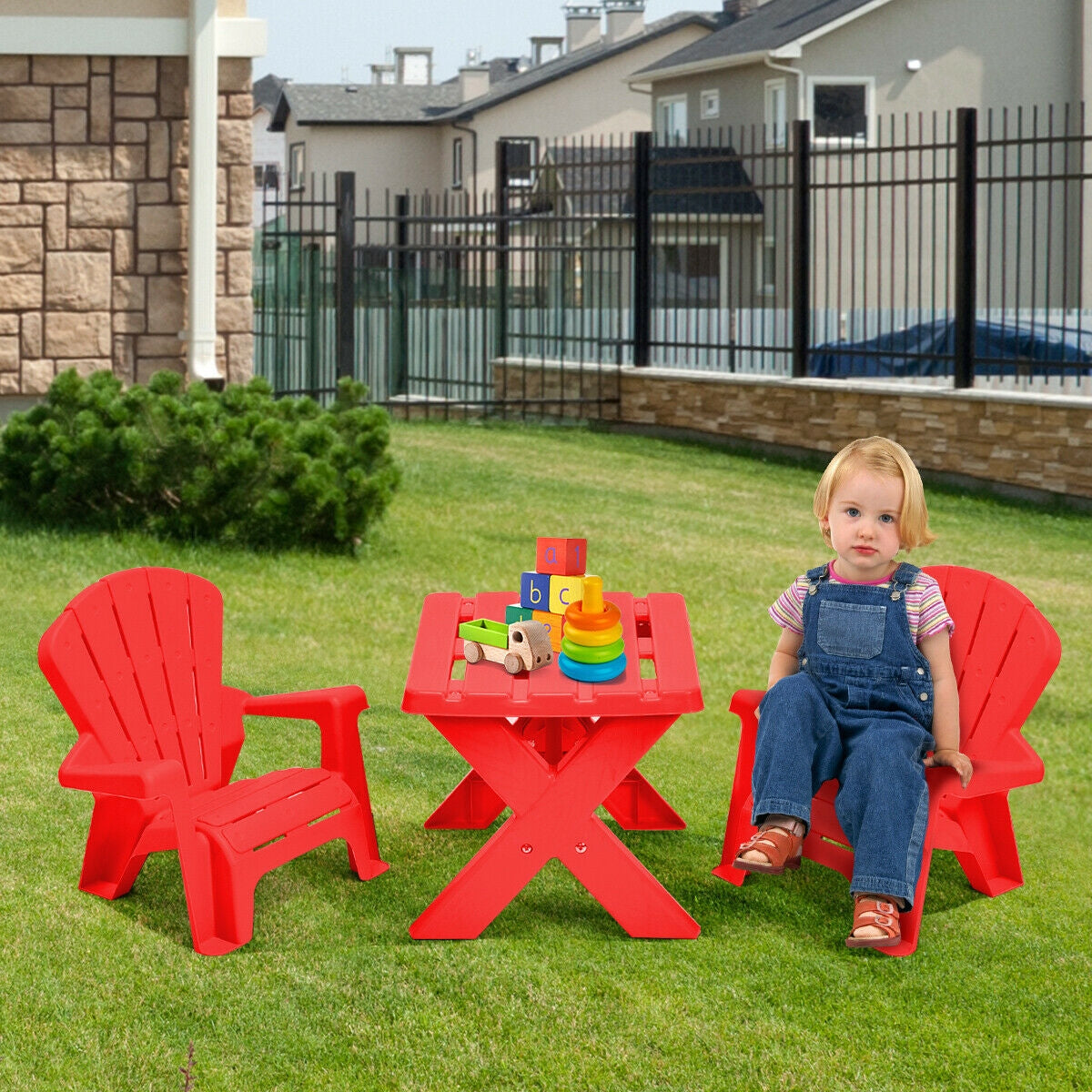 3-Piece Plastic Children Play Table Chair Set-RedÂ