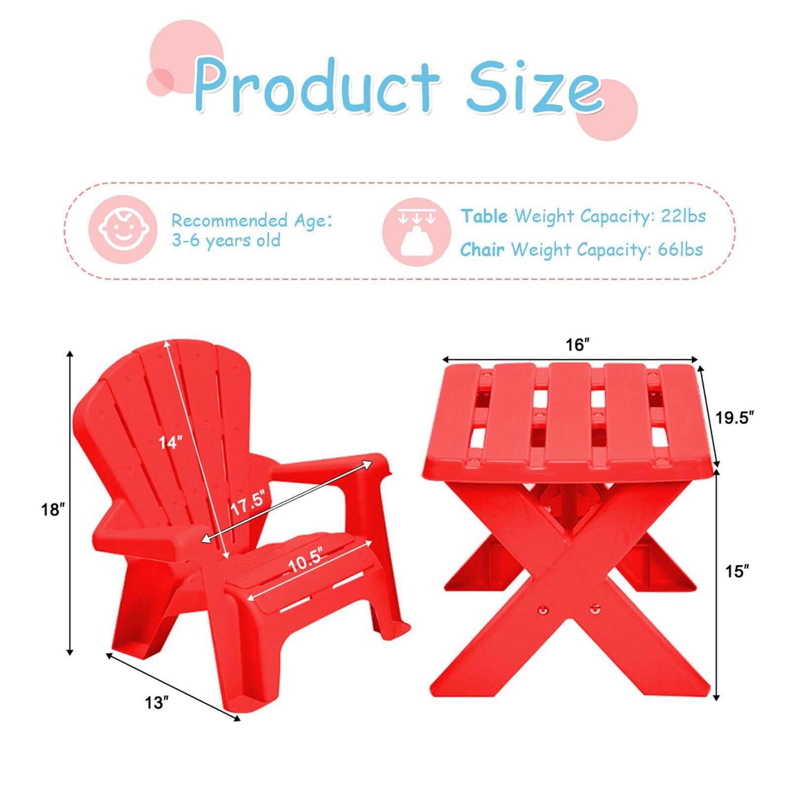 3-Piece Plastic Children Play Table Chair Set-RedÂ