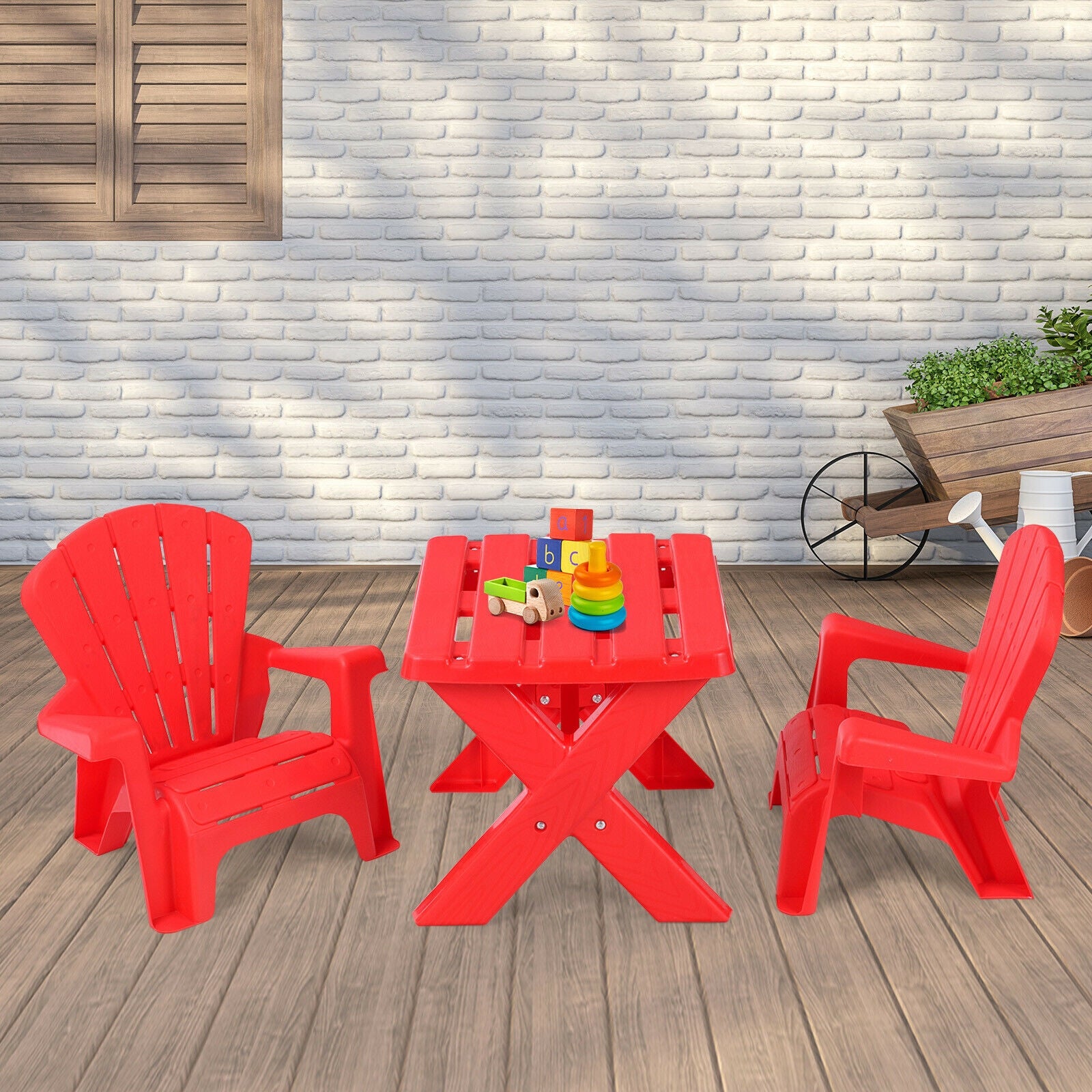 3-Piece Plastic Children Play Table Chair Set-RedÂ