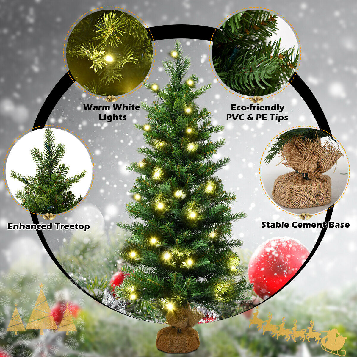 3 Feet Tabletop Battery Operated Christmas Tree with LED lightsÂ