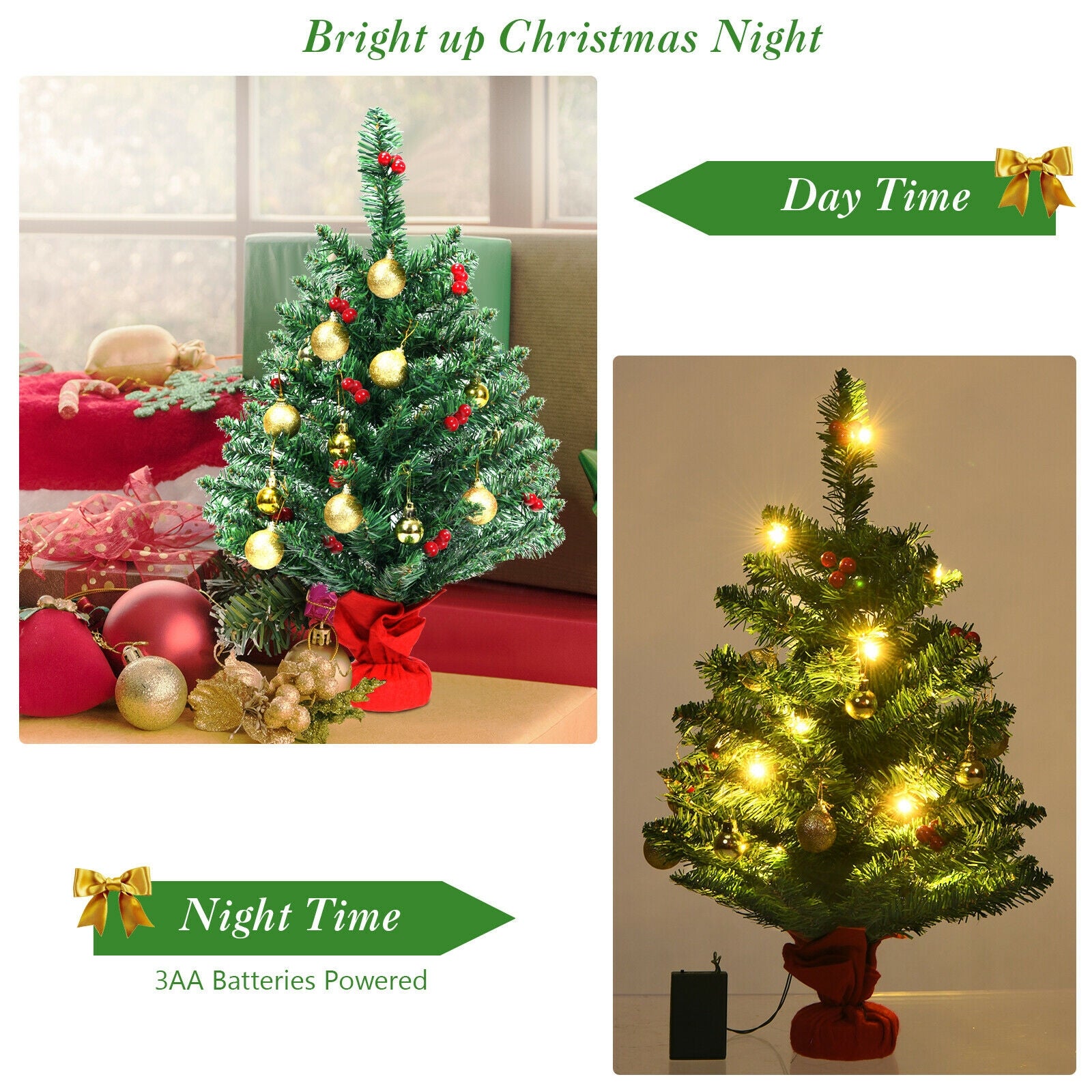 2 Feet Artificial Battery Operated Christmas Tree with LED LightsÂ