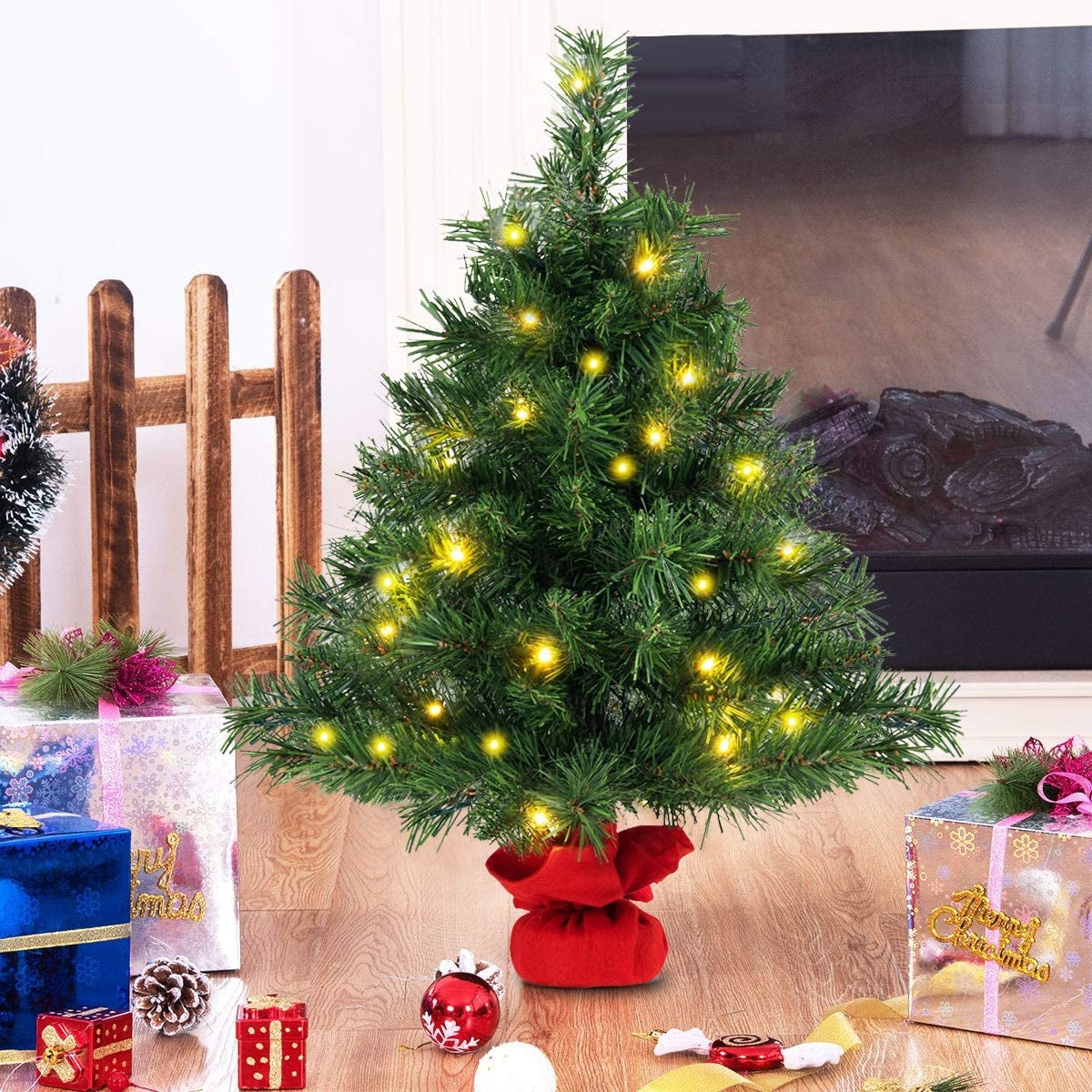 2 Feet Tabletop Fir Artifical Christmas Tree with LED LightsÂ
