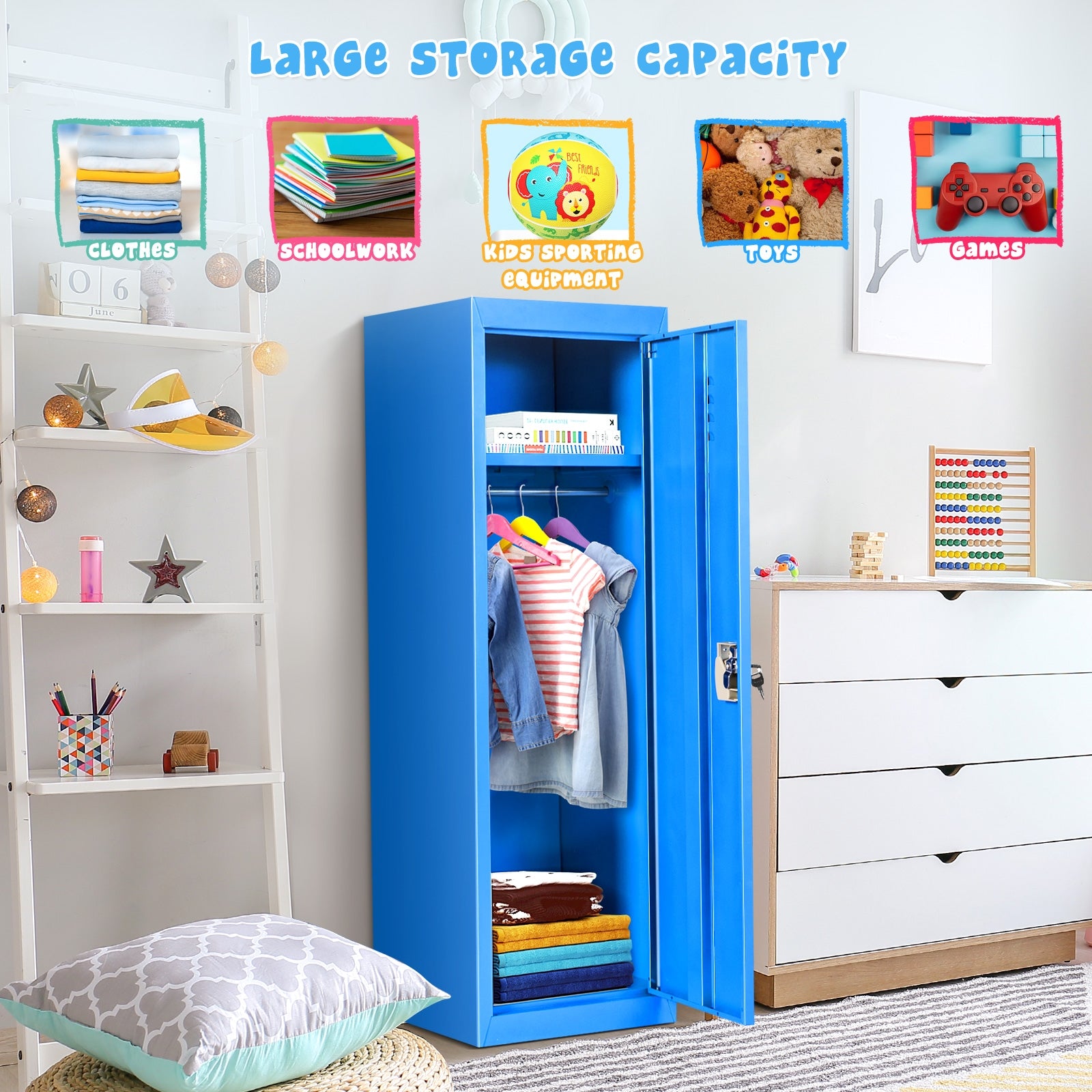 48 Inch Kid Safe Storage Children Single Tier Metal Locker-BlueÂ