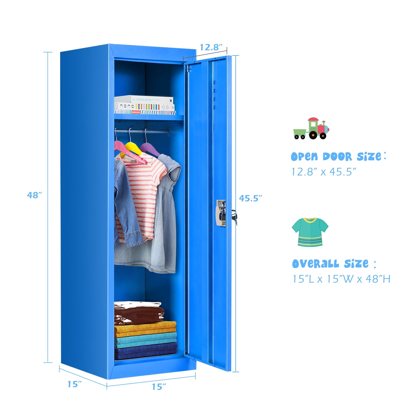 48 Inch Kid Safe Storage Children Single Tier Metal Locker-BlueÂ