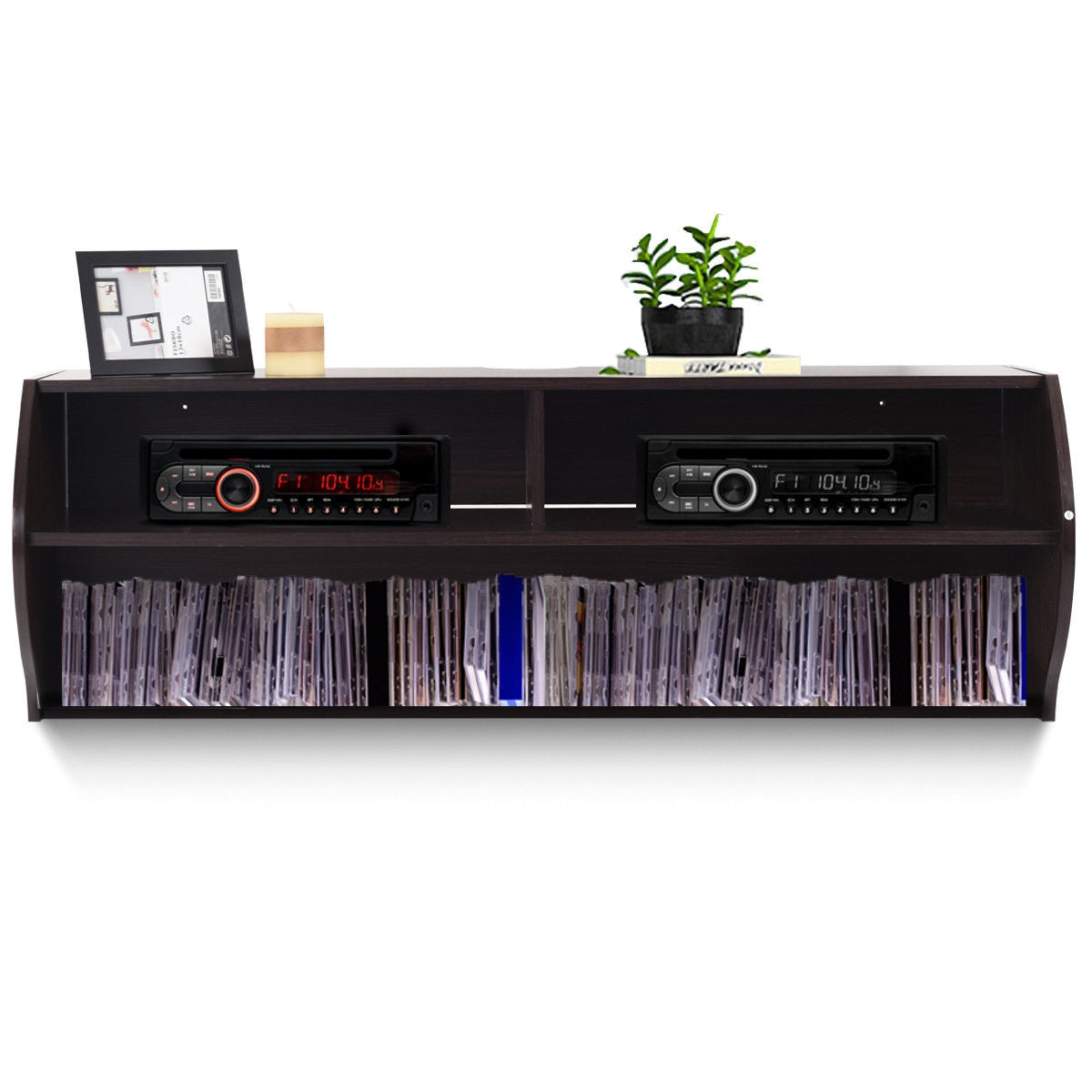 48.5 Inch 2 Tier Modern Wall Mounted Hanging Floating Shelf-BrownÂ