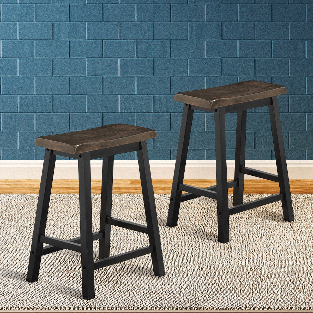 24 Inch Height Set of 2 Home Kitchen Dining Room Bar Stools-BrownÂ