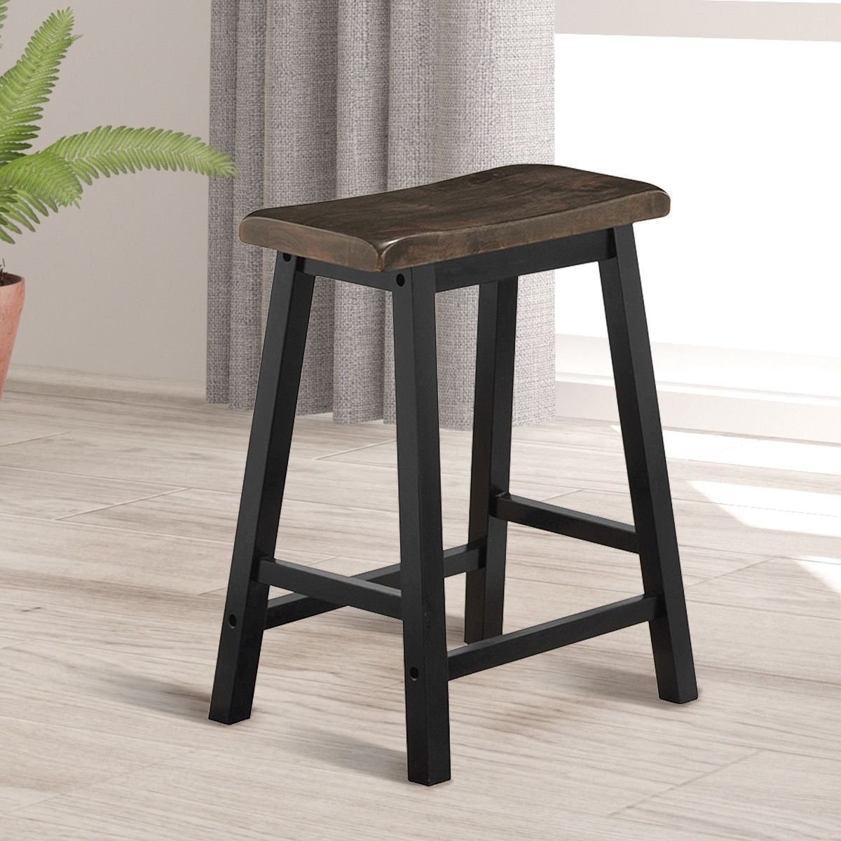 24 Inch Height Set of 2 Home Kitchen Dining Room Bar Stools-BrownÂ