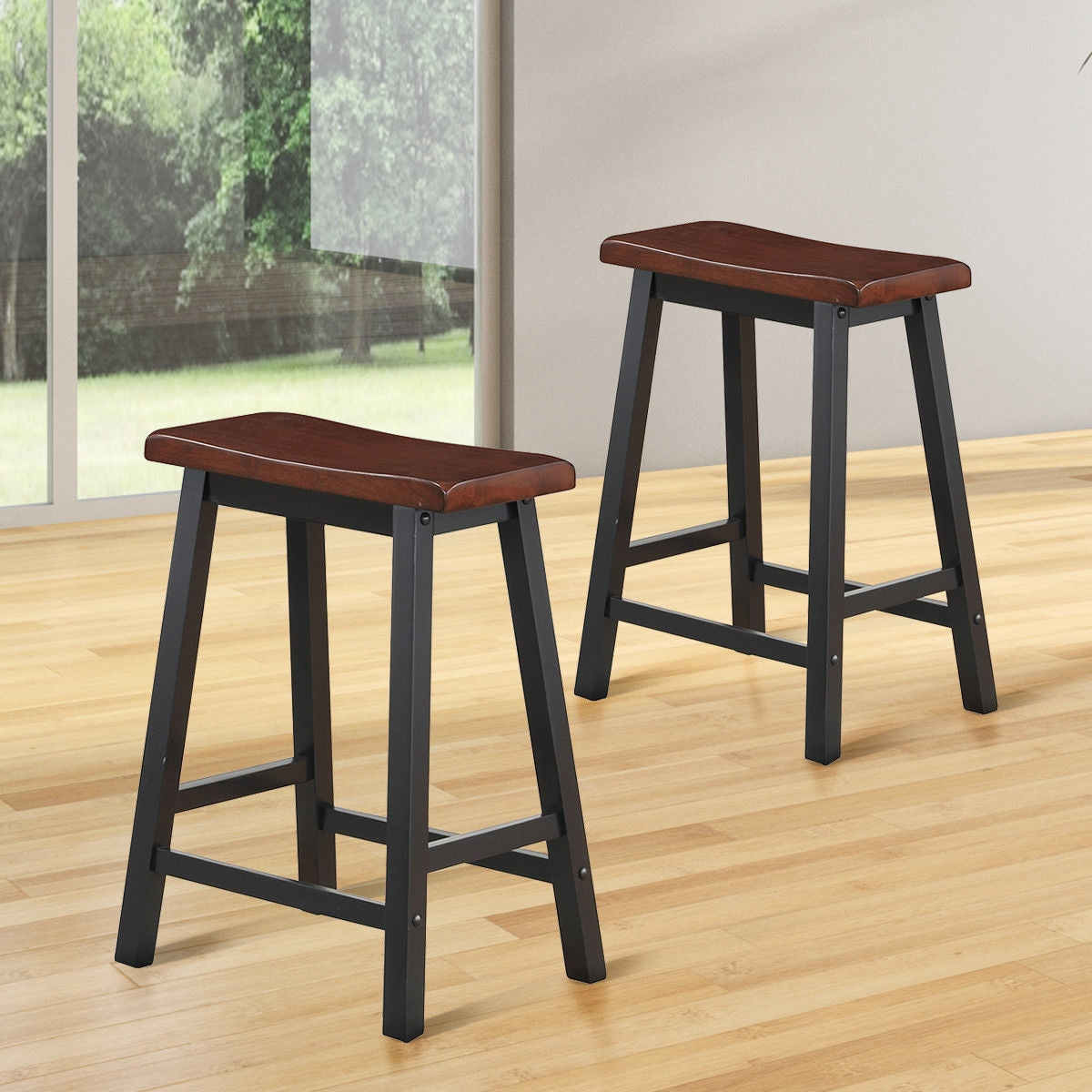 24 Inch Height Set of 2 Home Kitchen Dining Room Bar Stools-CoffeeÂ