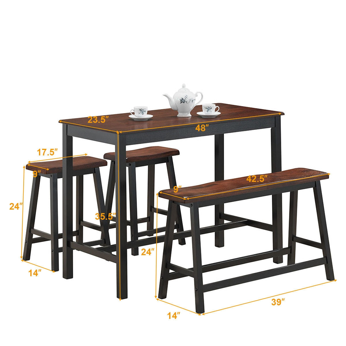 4 pcs Solid Wood Counter Height Dining Table Set-CoffeeÂ
