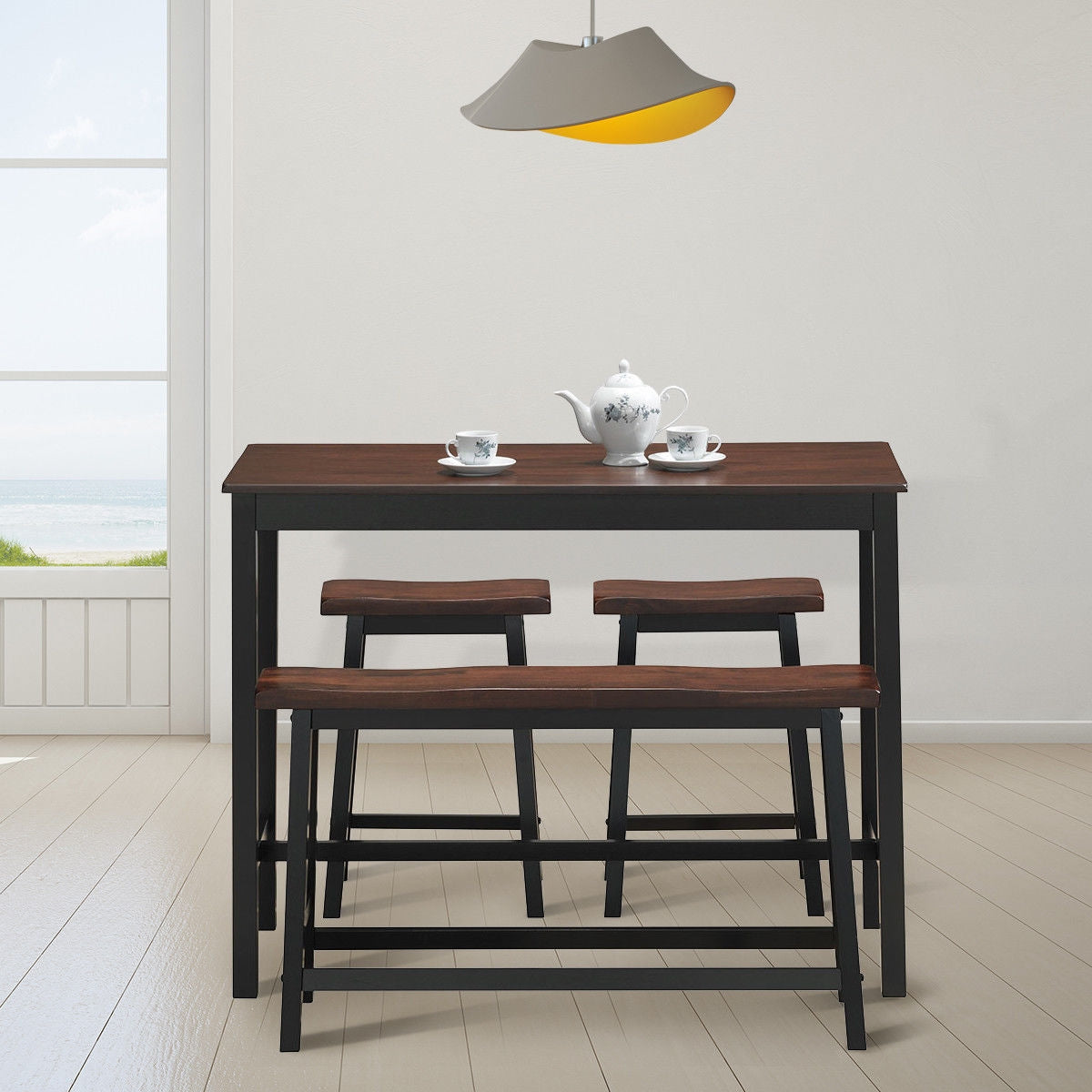 4 pcs Solid Wood Counter Height Dining Table Set-CoffeeÂ