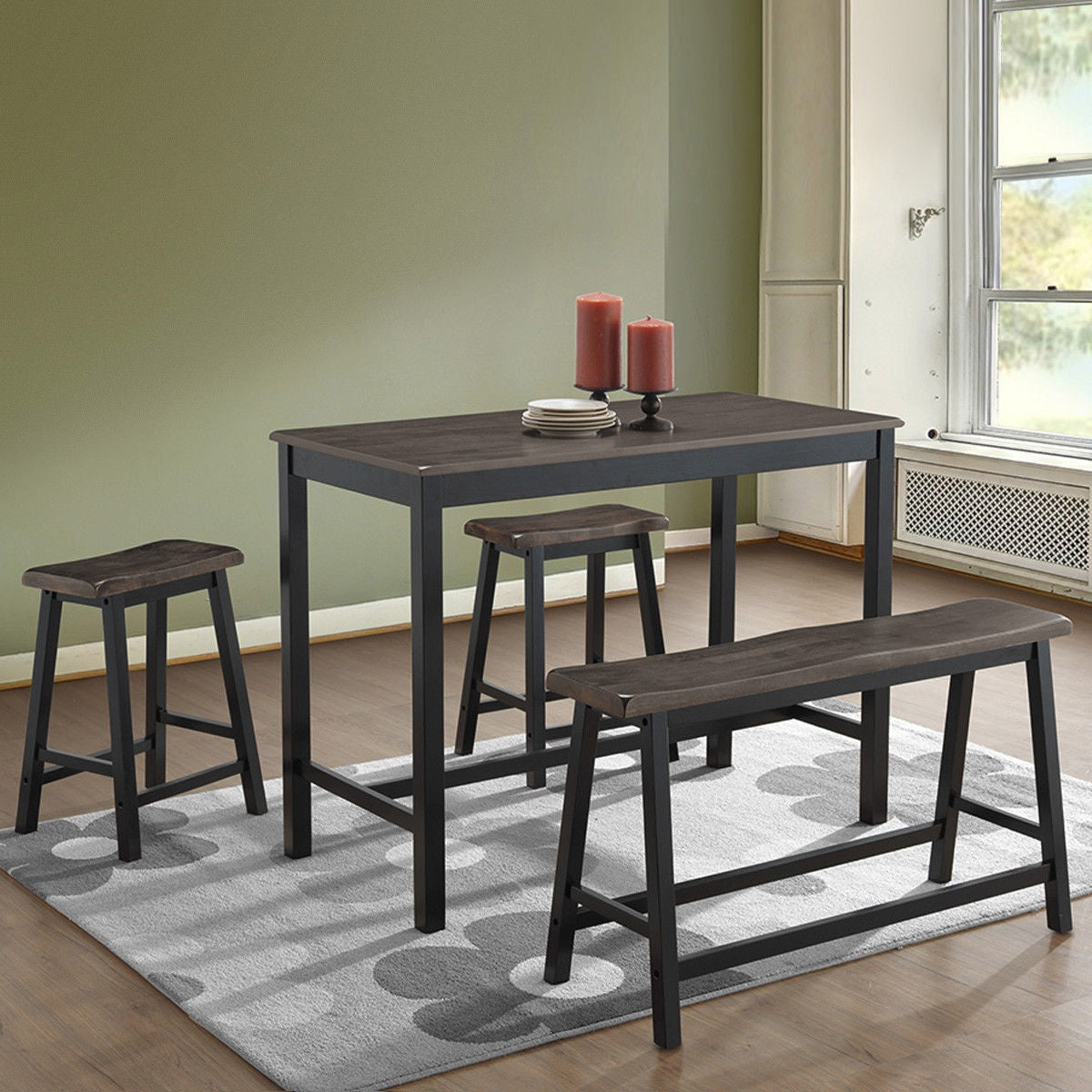 4 pcs Solid Wood Counter Height Dining Table Set-GrayÂ