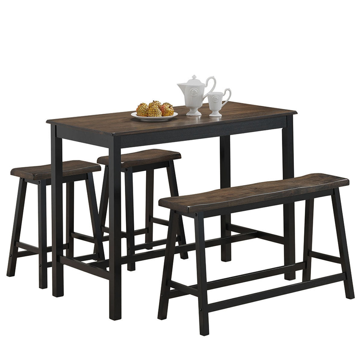 4 pcs Solid Wood Counter Height Dining Table Set-GrayÂ