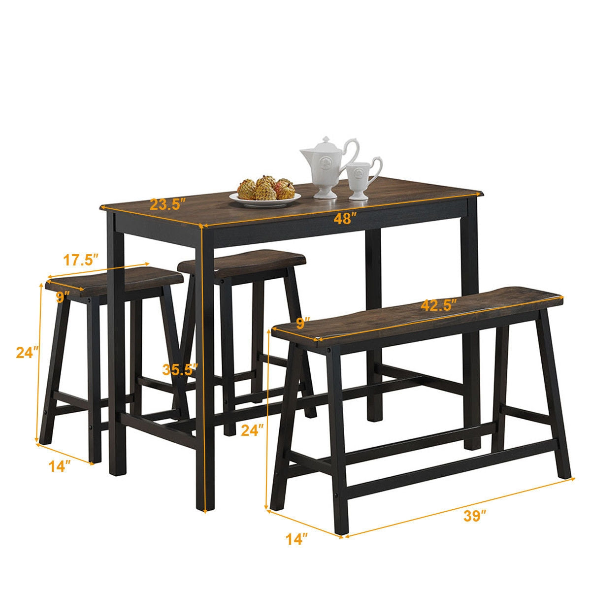 4 pcs Solid Wood Counter Height Dining Table Set-GrayÂ