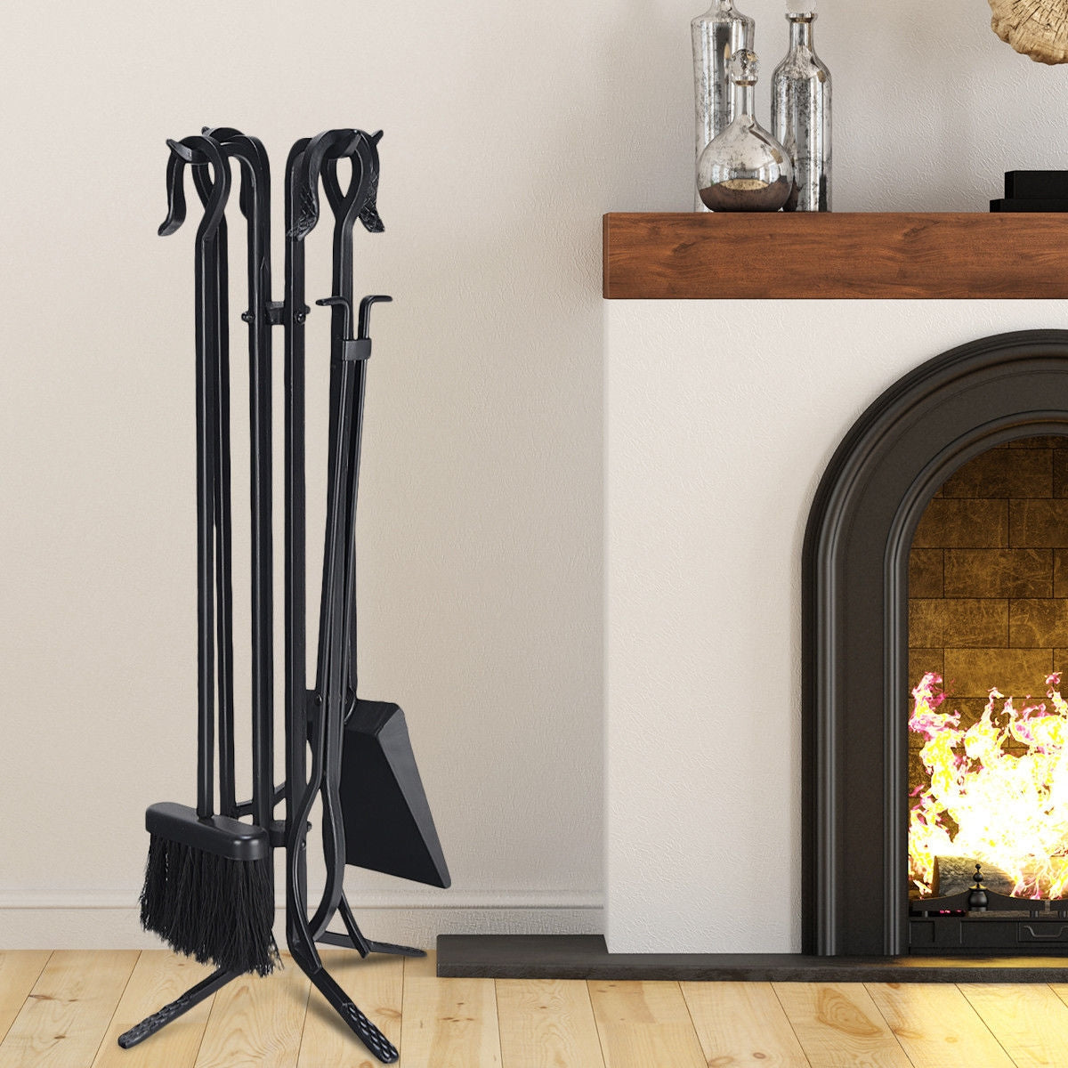 5 Pieces Fireplace Iron Standing Tools SetÂ