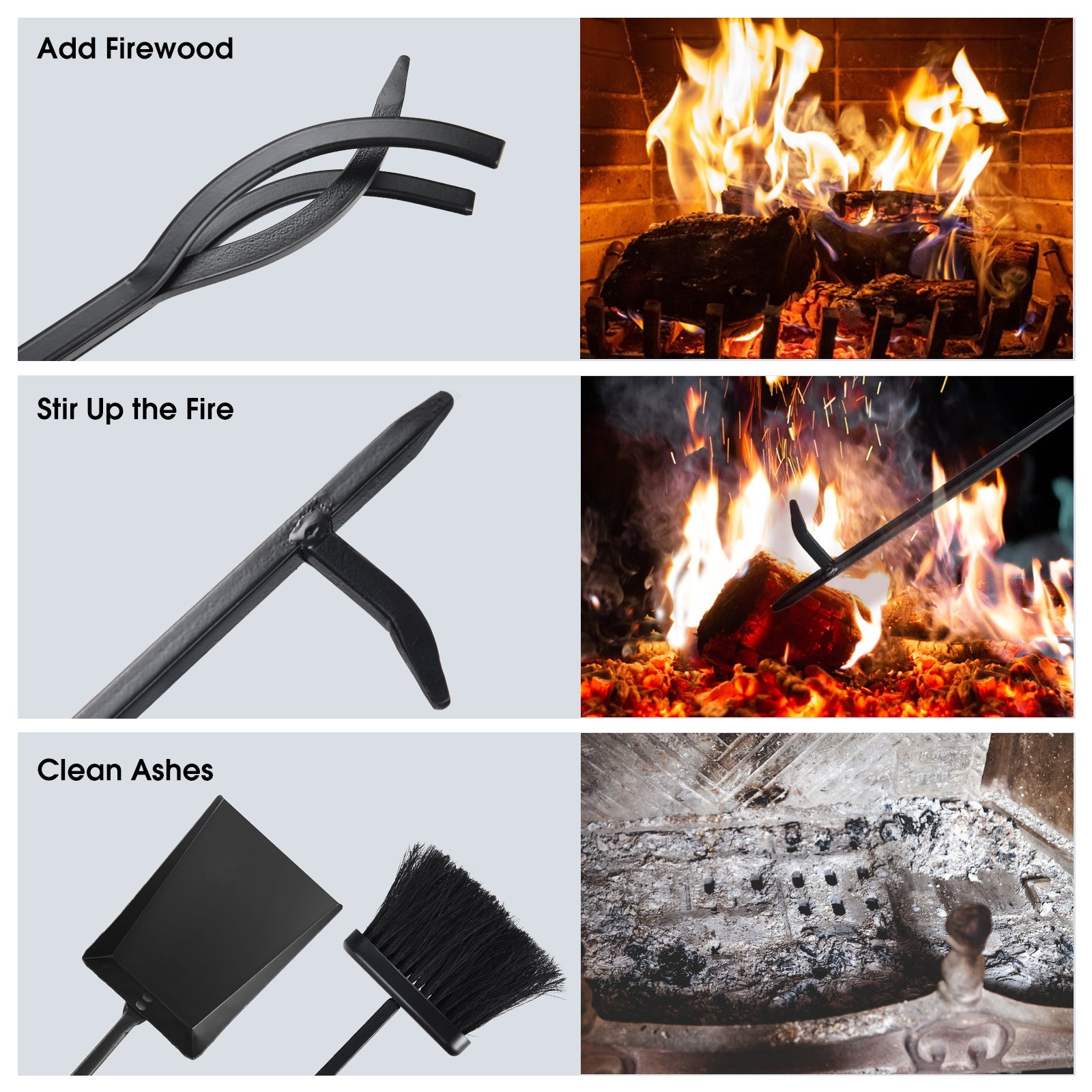 5 Pieces Fireplace Iron Standing Tools SetÂ