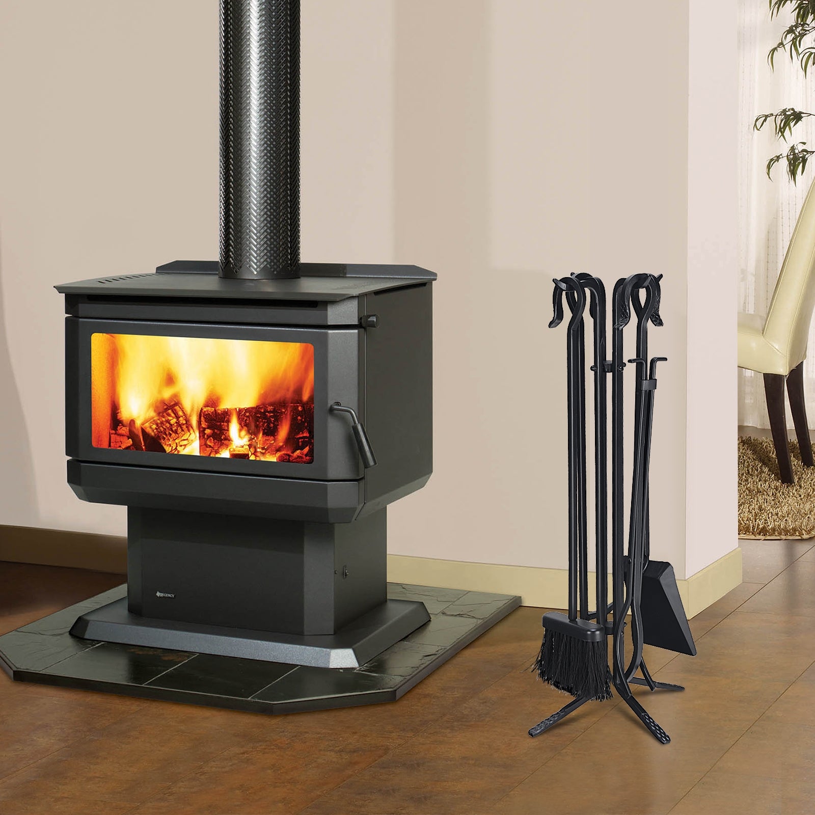 5 Pieces Fireplace Iron Standing Tools SetÂ