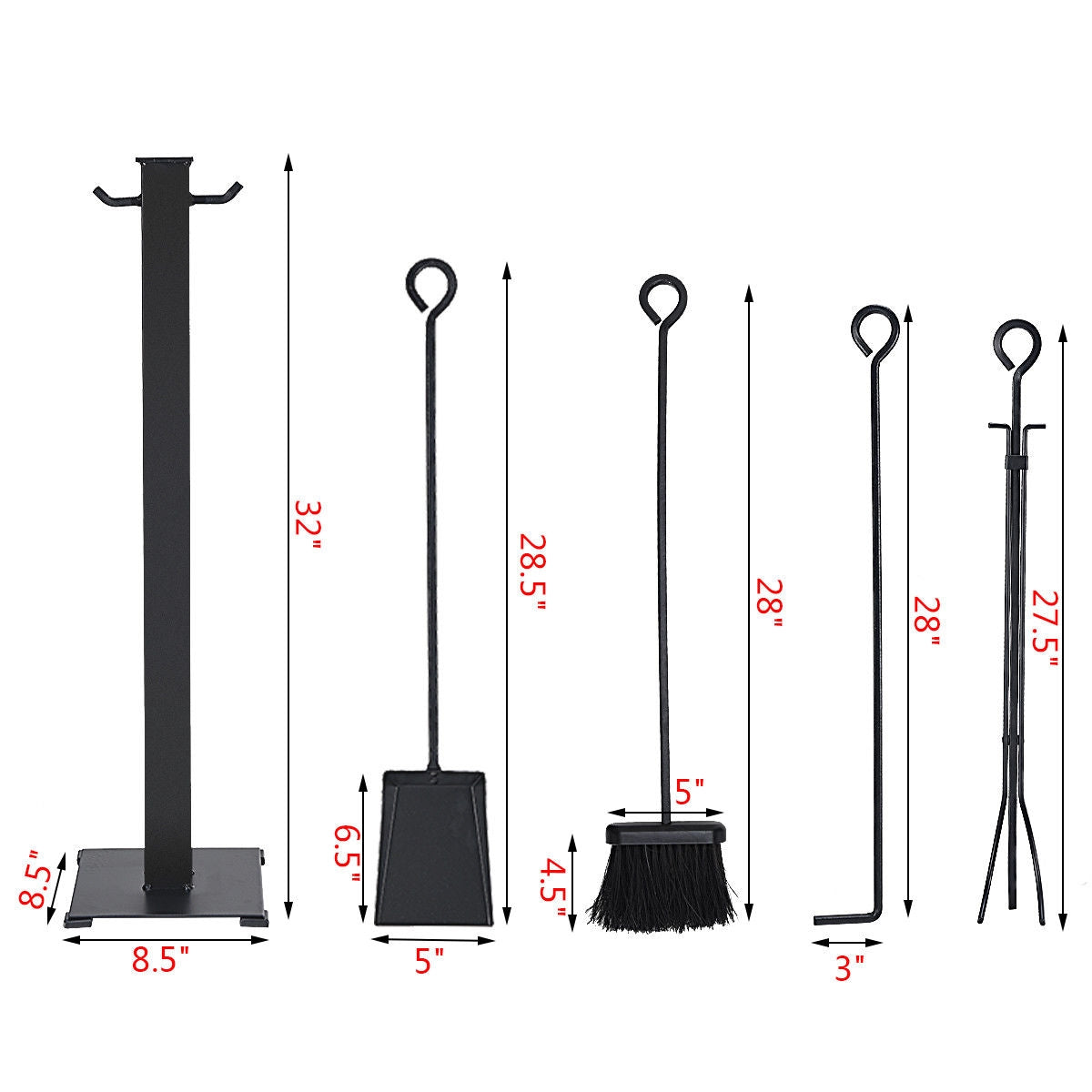 5 Pieces Fireplace Iron Fire Place Tool SetÂ