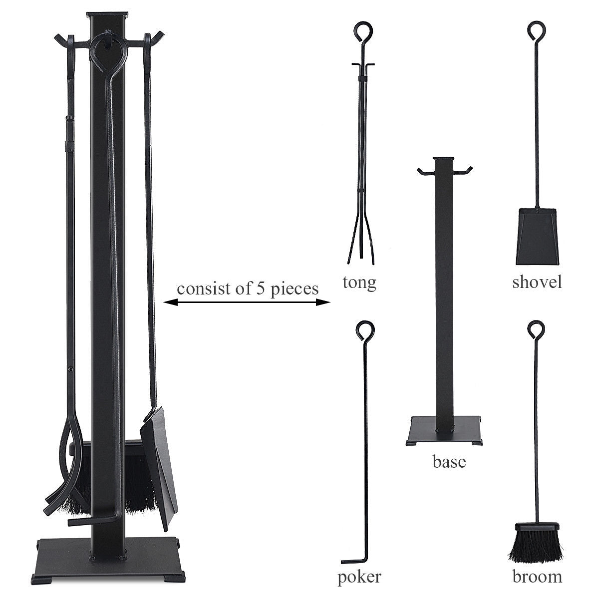 5 Pieces Fireplace Iron Fire Place Tool SetÂ