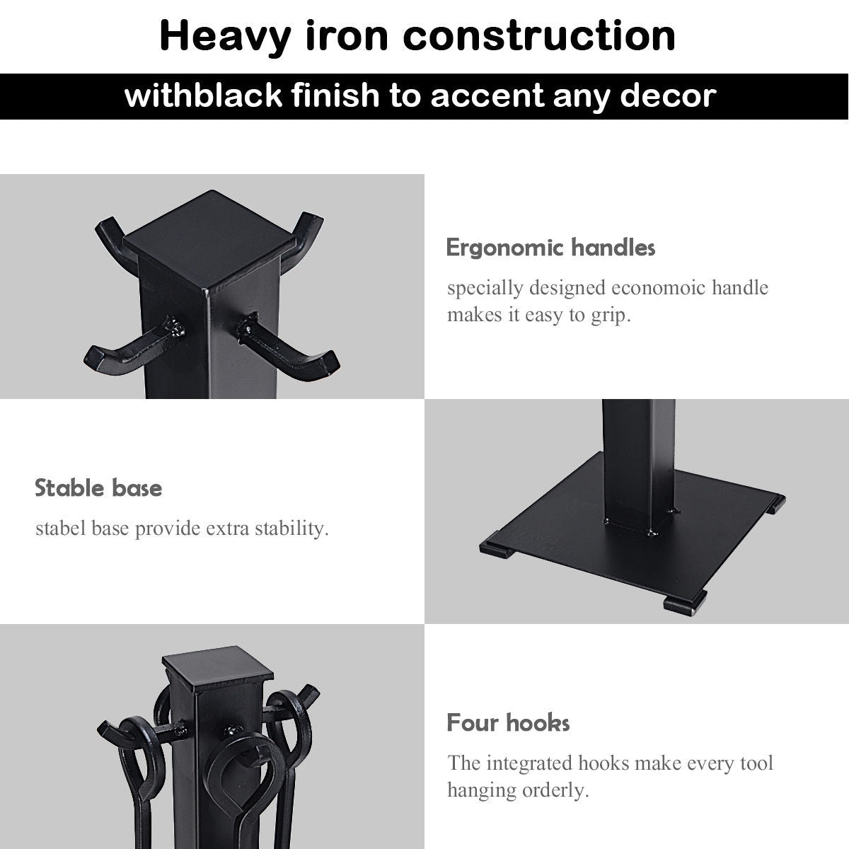 5 Pieces Fireplace Iron Fire Place Tool SetÂ