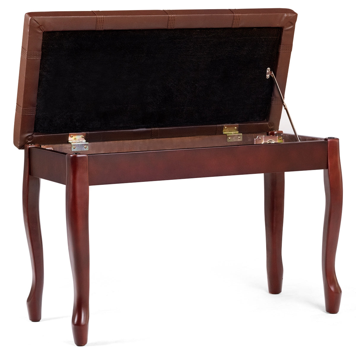 Solid Wood PU Leather Piano Bench with Storage-BrownÂ