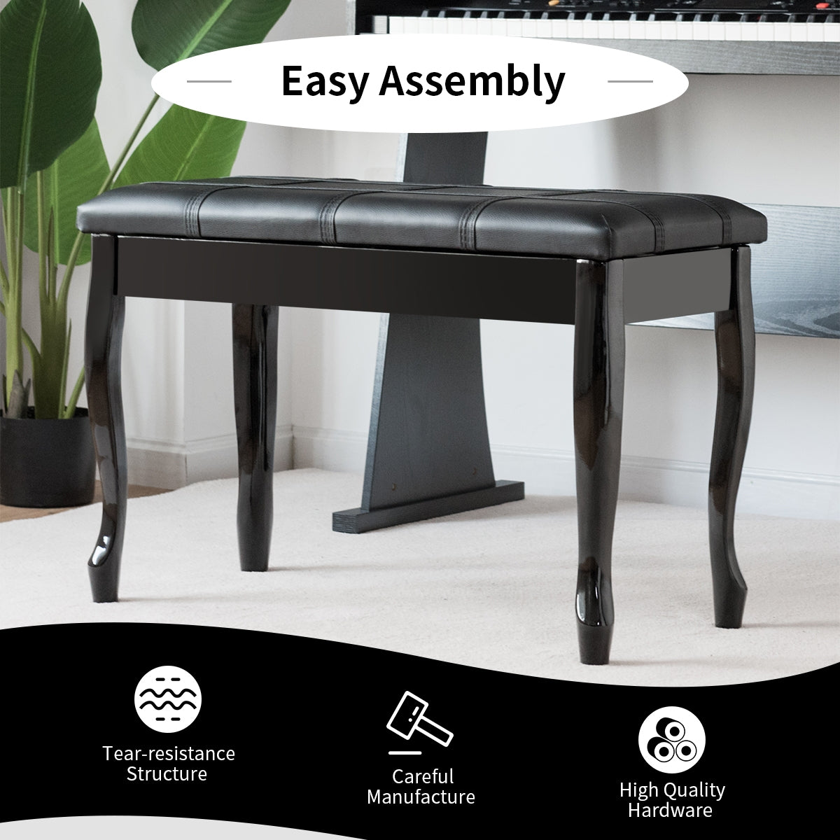 Solid Wood PU Leather Piano Bench with Storage-BlackÂ