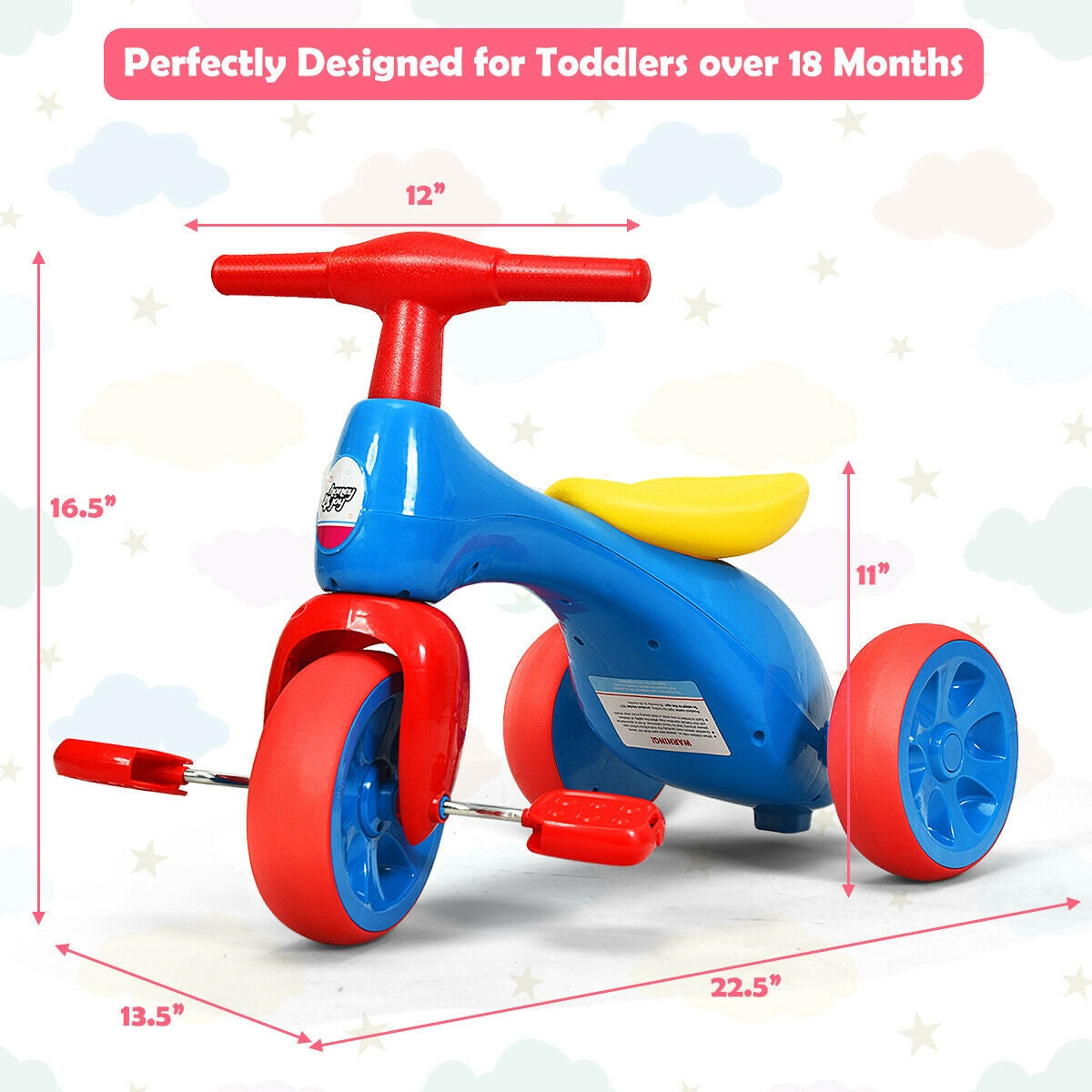 2 in 1 Toddler Tricycle Balance Bike Scooter Kids Riding Toys w/ Sound & Storage-BlueÂ