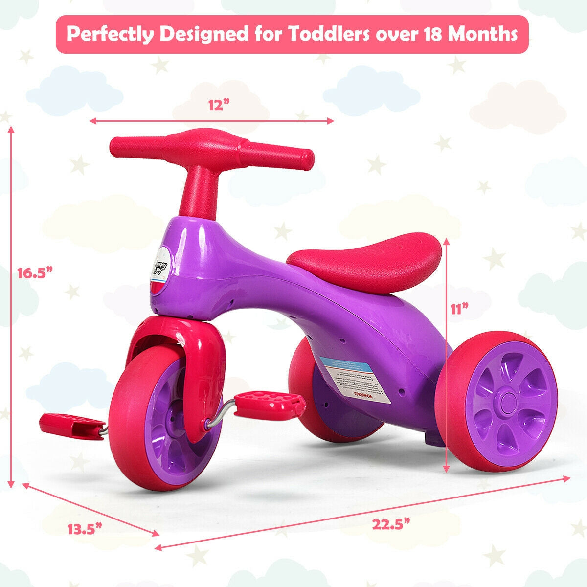 2 in 1 Toddler Tricycle Balance Bike Scooter Kids Riding Toys w/ Sound & Storage-PurpleÂ