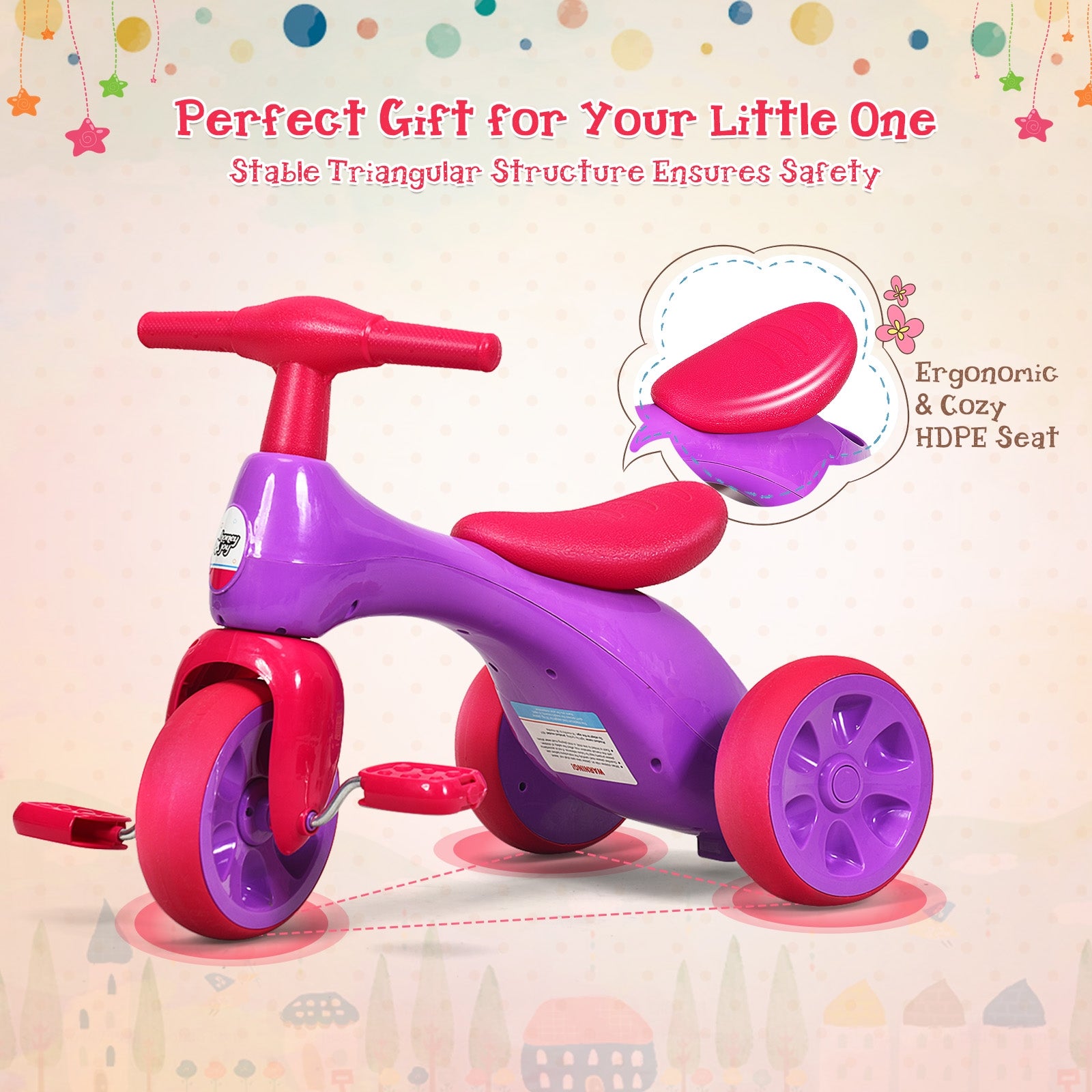 2 in 1 Toddler Tricycle Balance Bike Scooter Kids Riding Toys w/ Sound & Storage-PurpleÂ