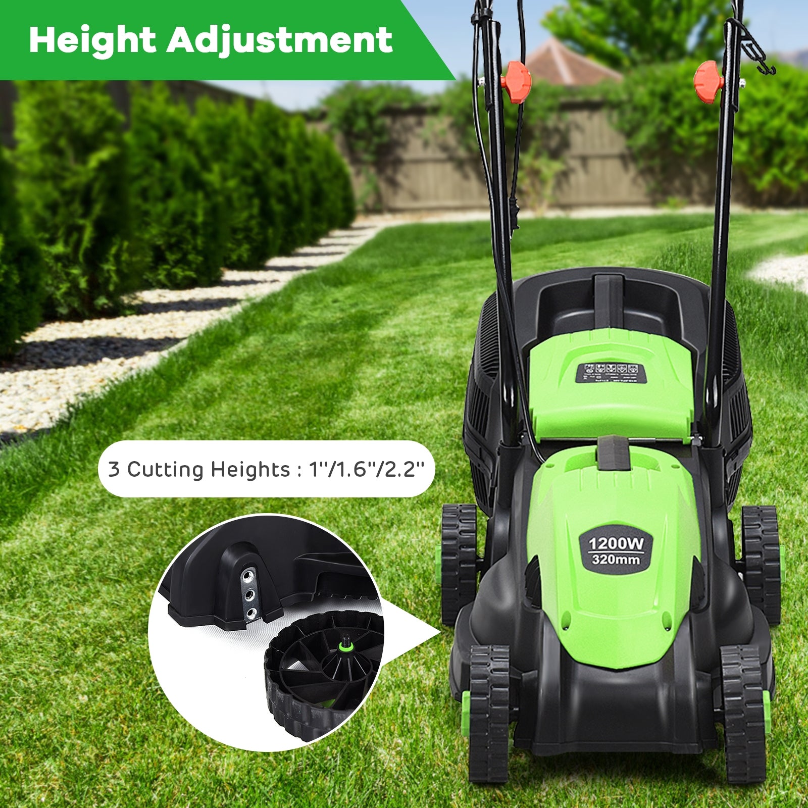 14 Inch Electric Push Lawn Corded Mower with Grass Bag-GreenÂ