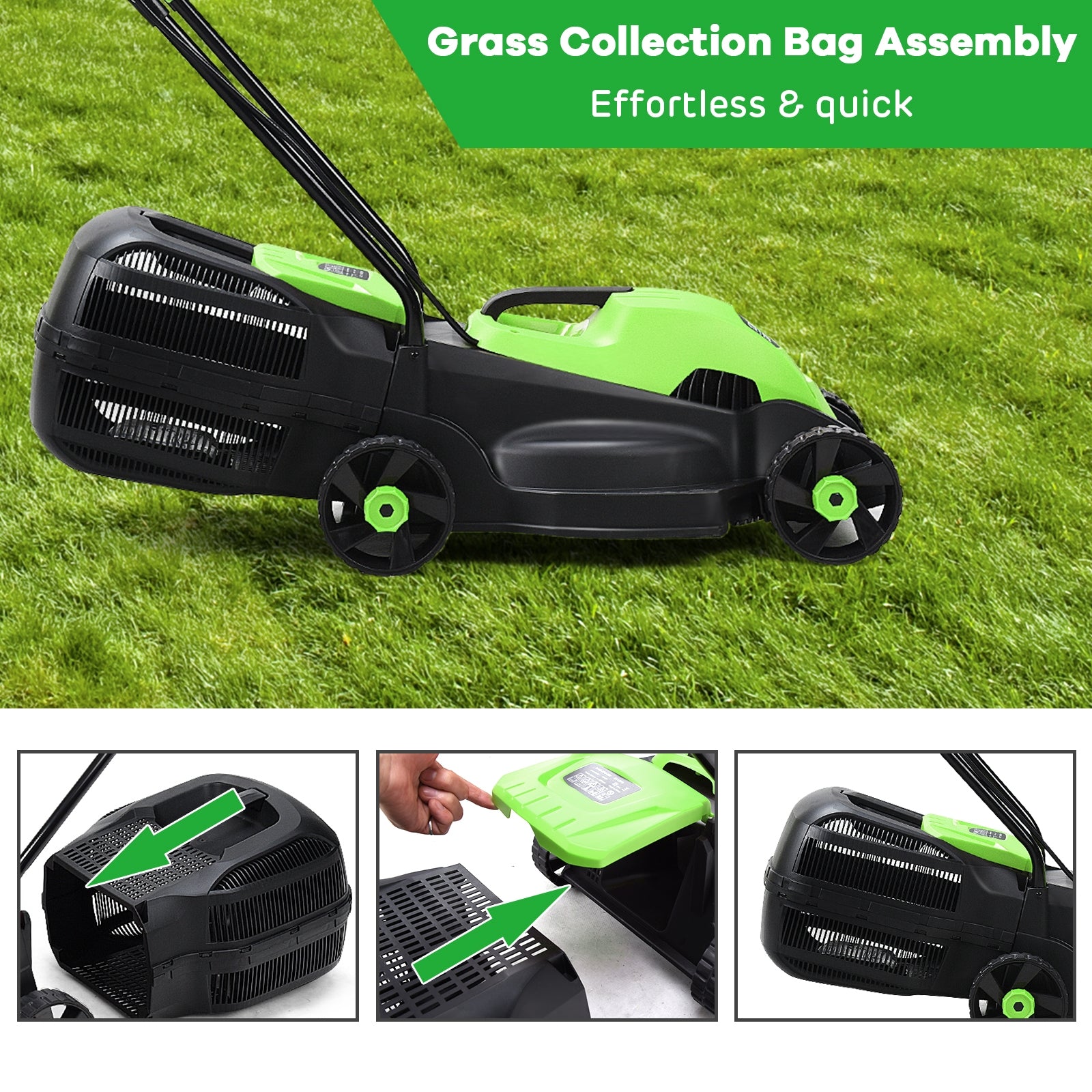 14 Inch Electric Push Lawn Corded Mower with Grass Bag-GreenÂ