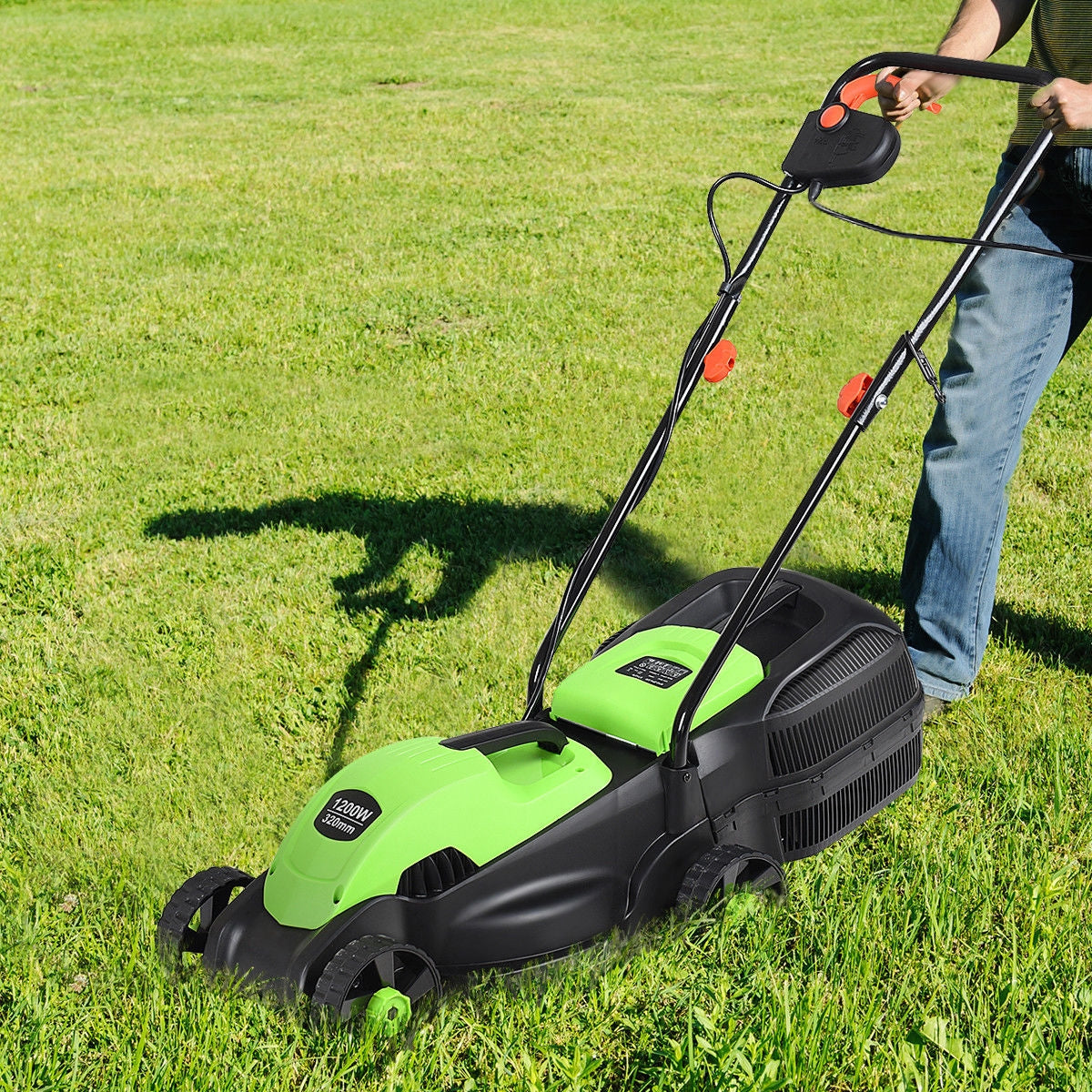14 Inch Electric Push Lawn Corded Mower with Grass Bag-GreenÂ
