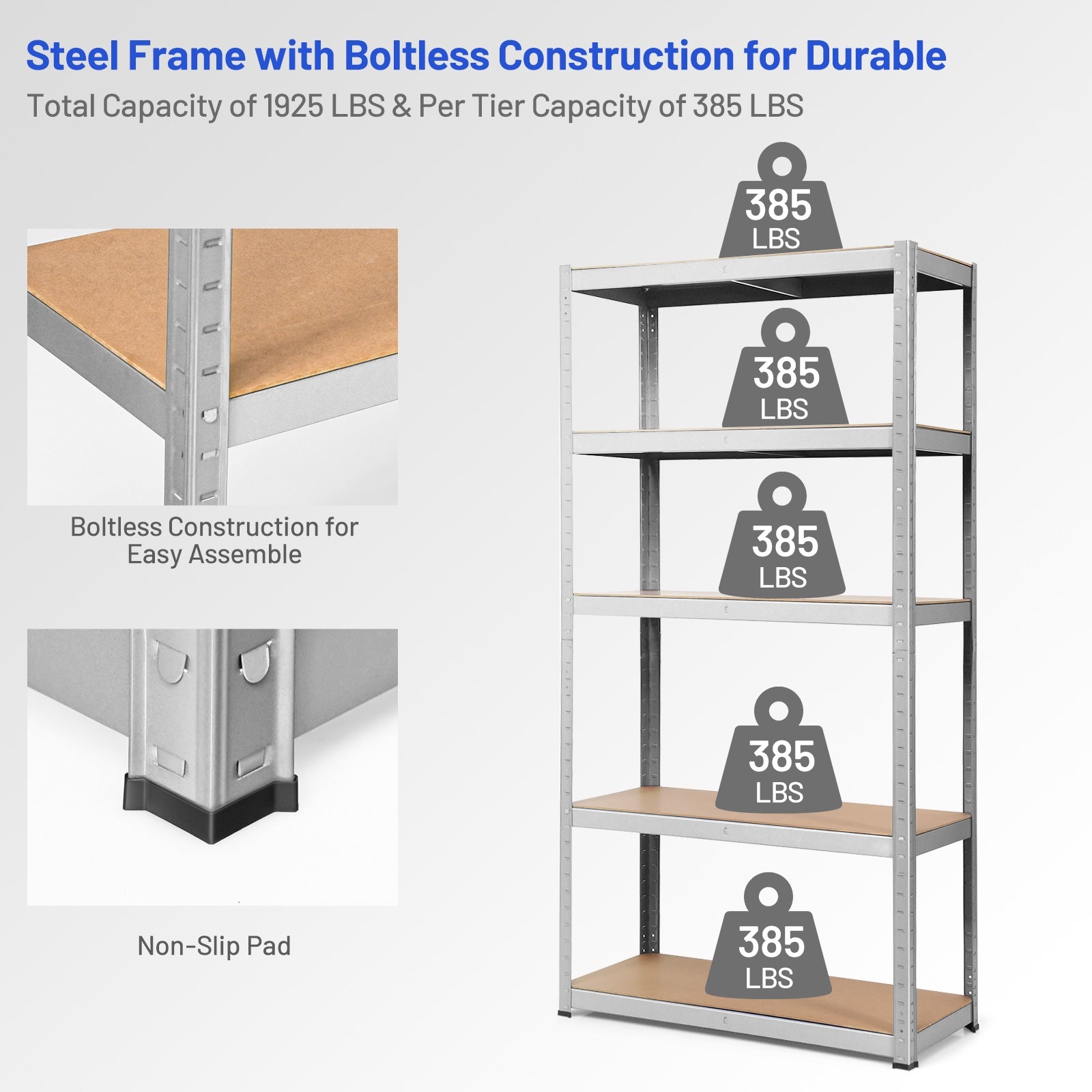72 Inch Steel Storage Shelf with 5 Levels Adjustable Shelves-SilverÂ
