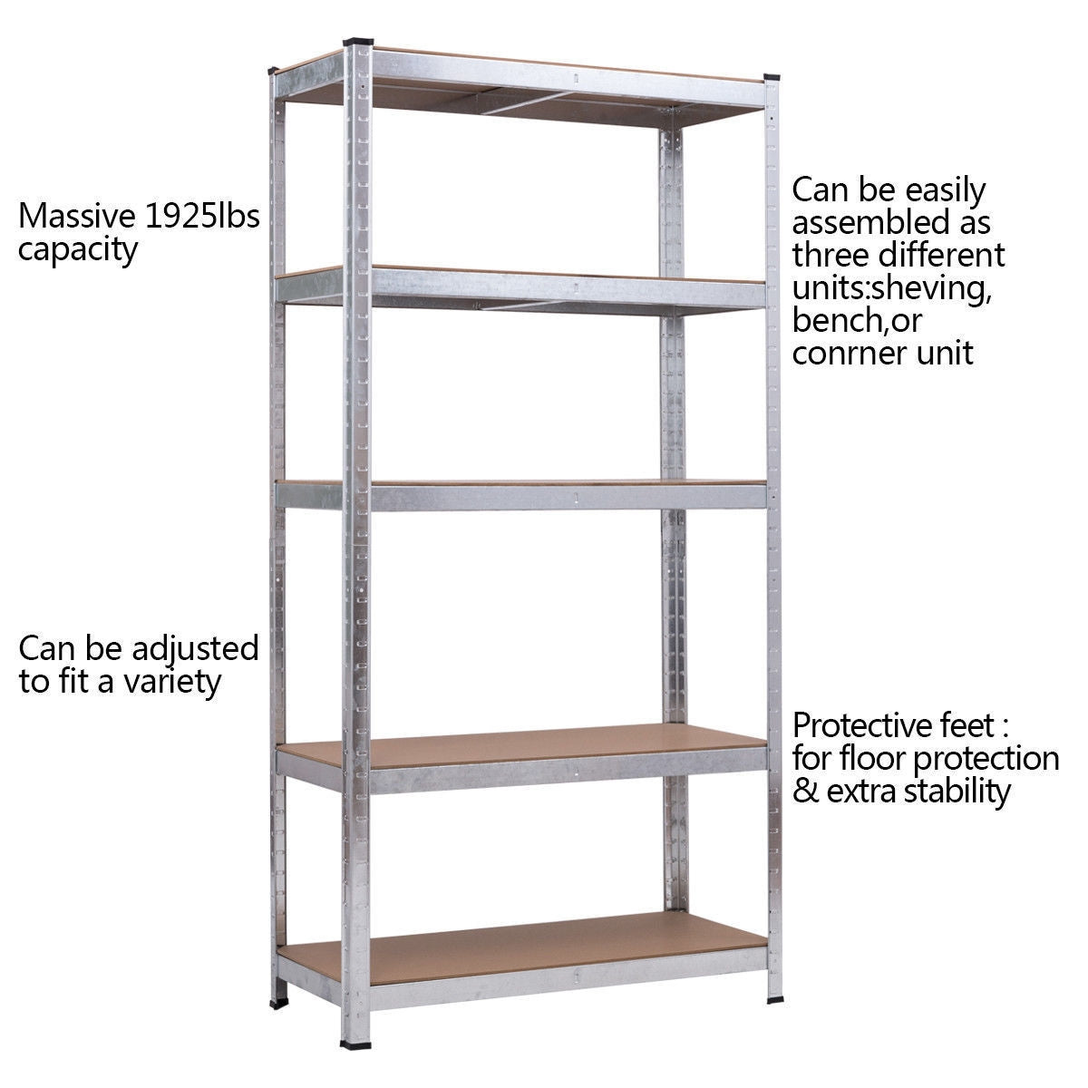 72 Inch Steel Storage Shelf with 5 Levels Adjustable Shelves-SilverÂ