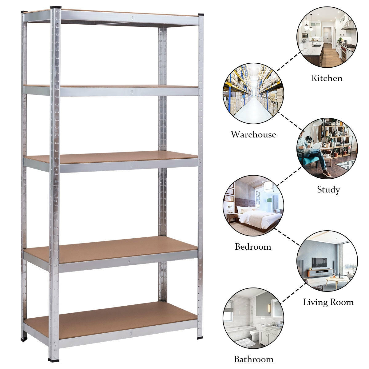 72 Inch Steel Storage Shelf with 5 Levels Adjustable Shelves-SilverÂ