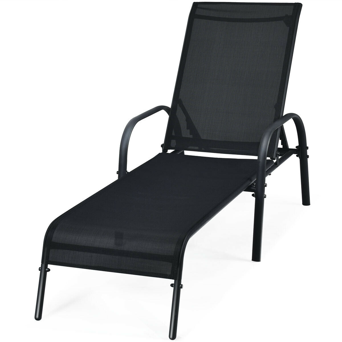 Adjustable Patio Chaise Folding Lounge Chair with Backrest-BlackÂ