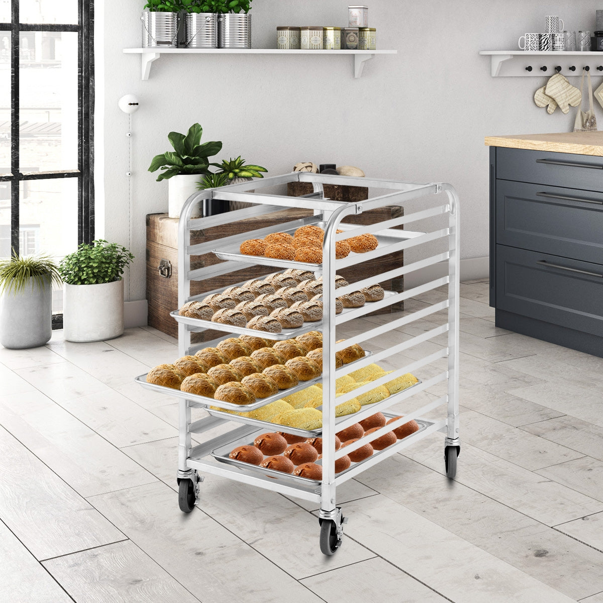 10 Sheets Aluminum Rolling Bakery Pan RackÂ