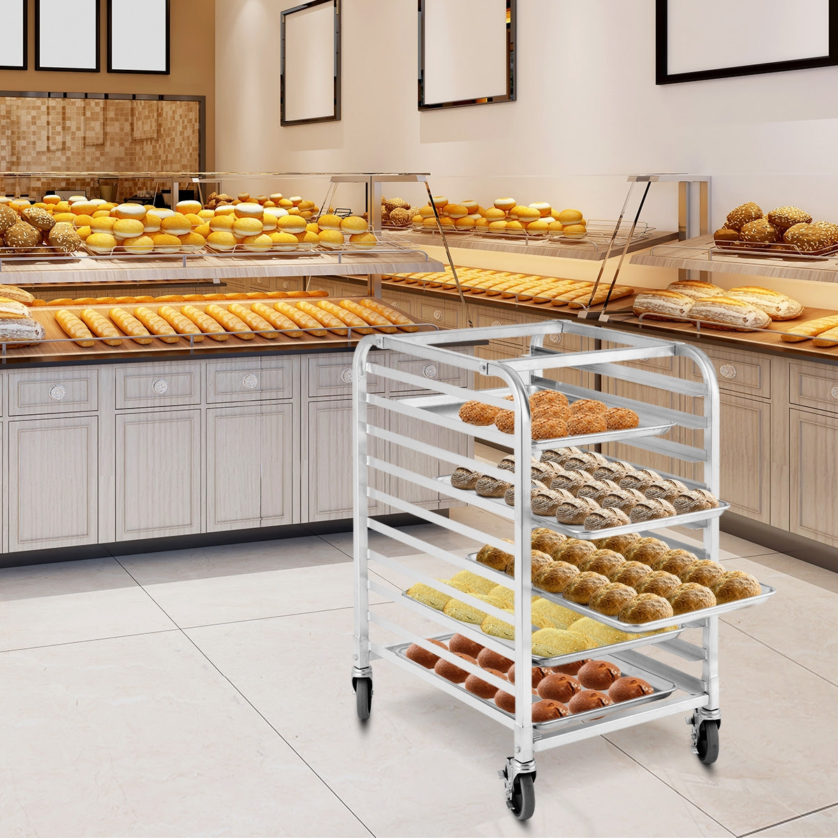 10 Sheets Aluminum Rolling Bakery Pan RackÂ