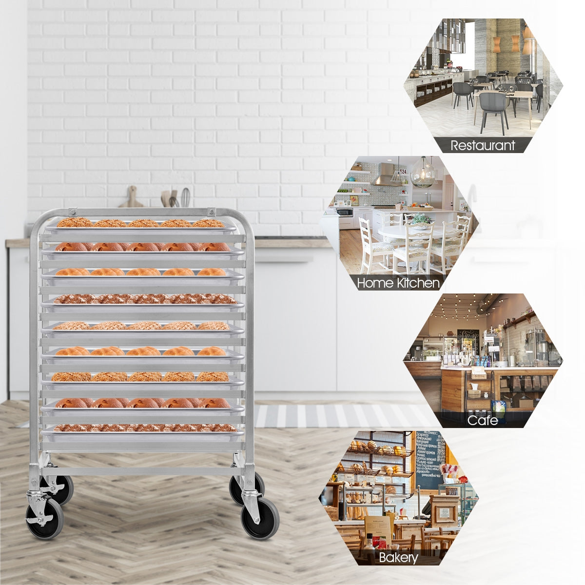 10 Sheets Aluminum Rolling Bakery Pan RackÂ