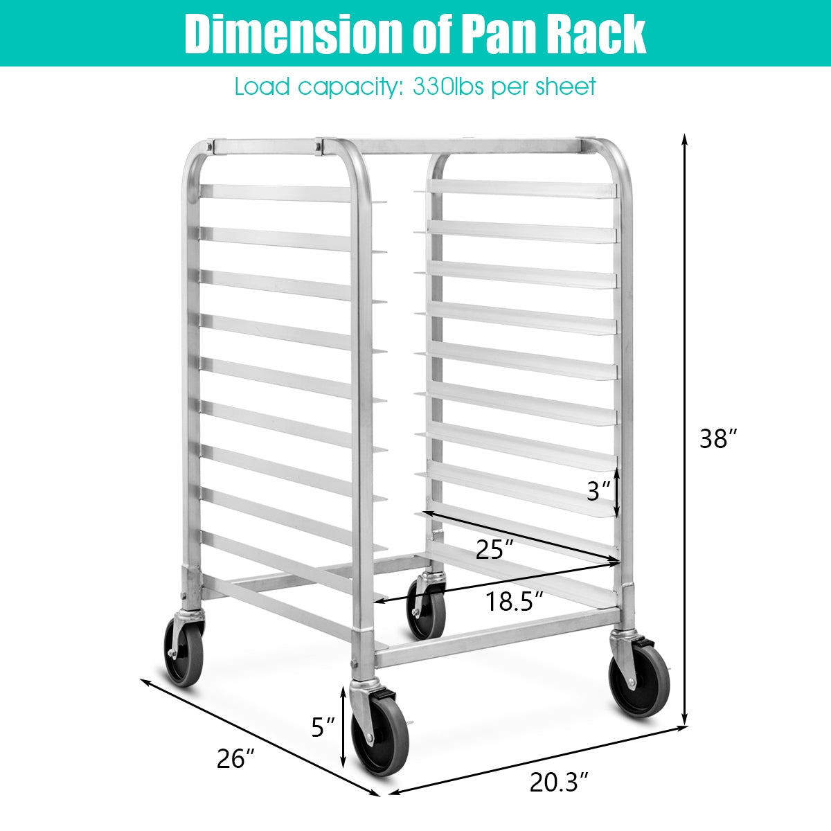 10 Sheets Aluminum Rolling Bakery Pan RackÂ