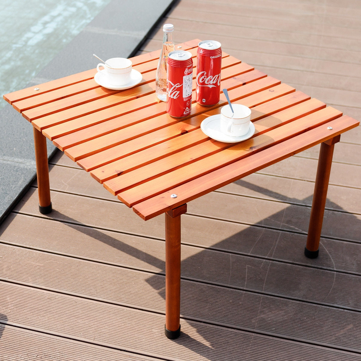 Folding Wooden Camping Roll Up Table with Carrying Bag for Picnics and BeachÂ