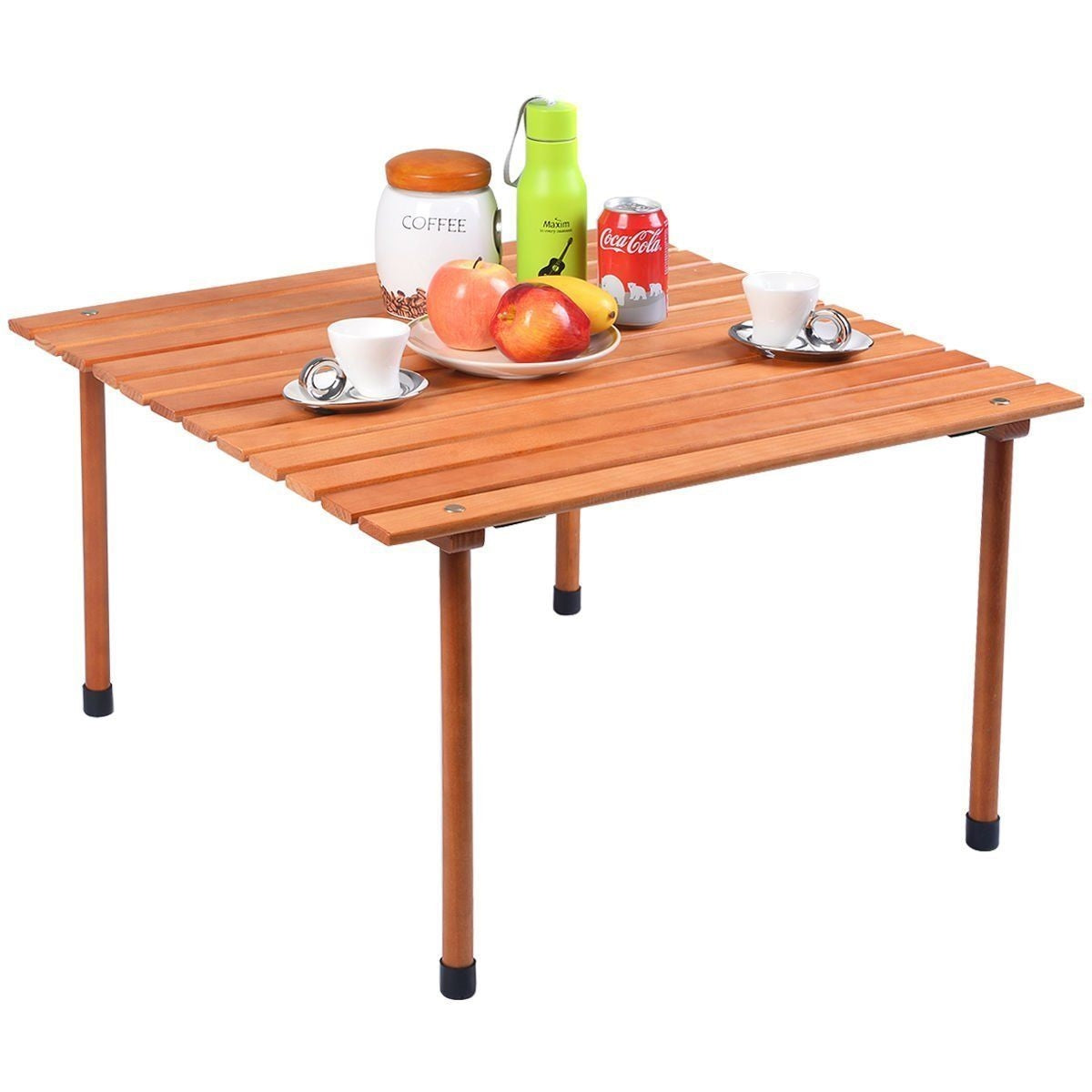 Folding Wooden Camping Roll Up Table with Carrying Bag for Picnics and BeachÂ