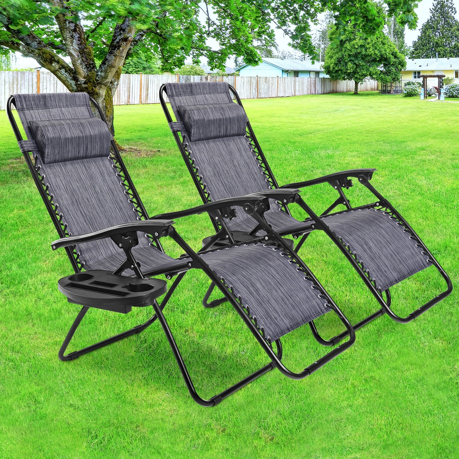 2 Pieces Folding Lounge Chair with Zero Gravity-GrayÂ