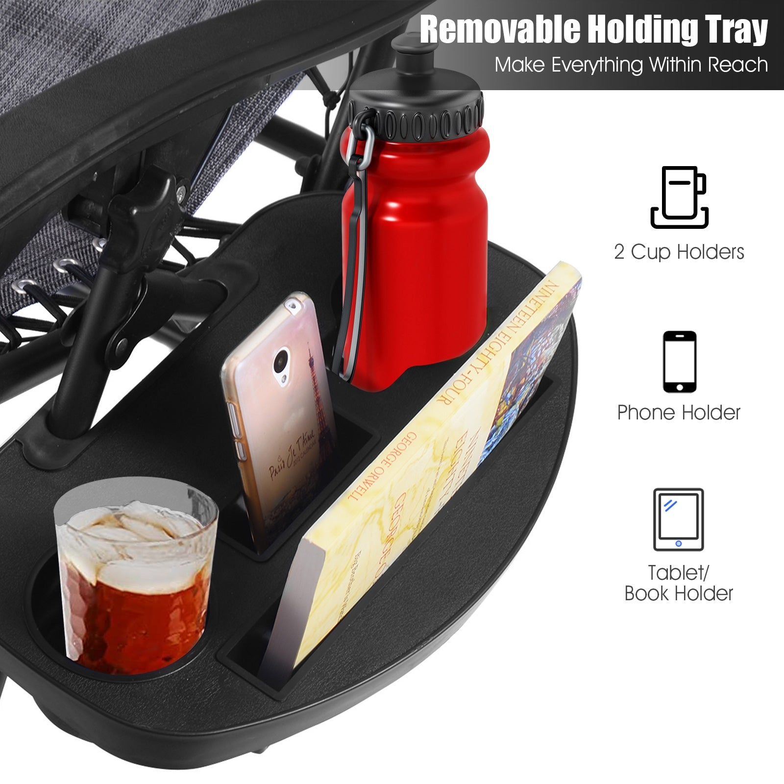 2 Pieces Folding Lounge Chair with Zero Gravity-GrayÂ